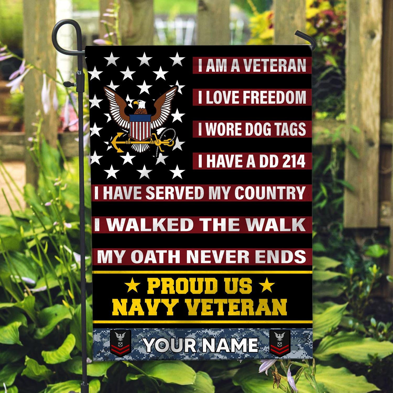 US Navy Veteran Flag, Custom Name, Rank, Gift For Navy Veteran, American Flag, Patriotic Flag, Garden Flag, House Flag