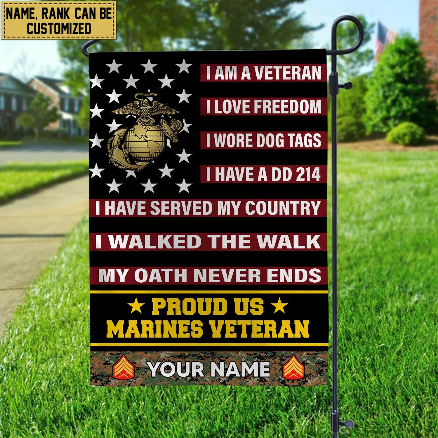USMC Veteran Flag, Custom Name, Rank, Gift For Marine Veteran, American Flag, Patriotic Flag, Garden Flag, House Flag