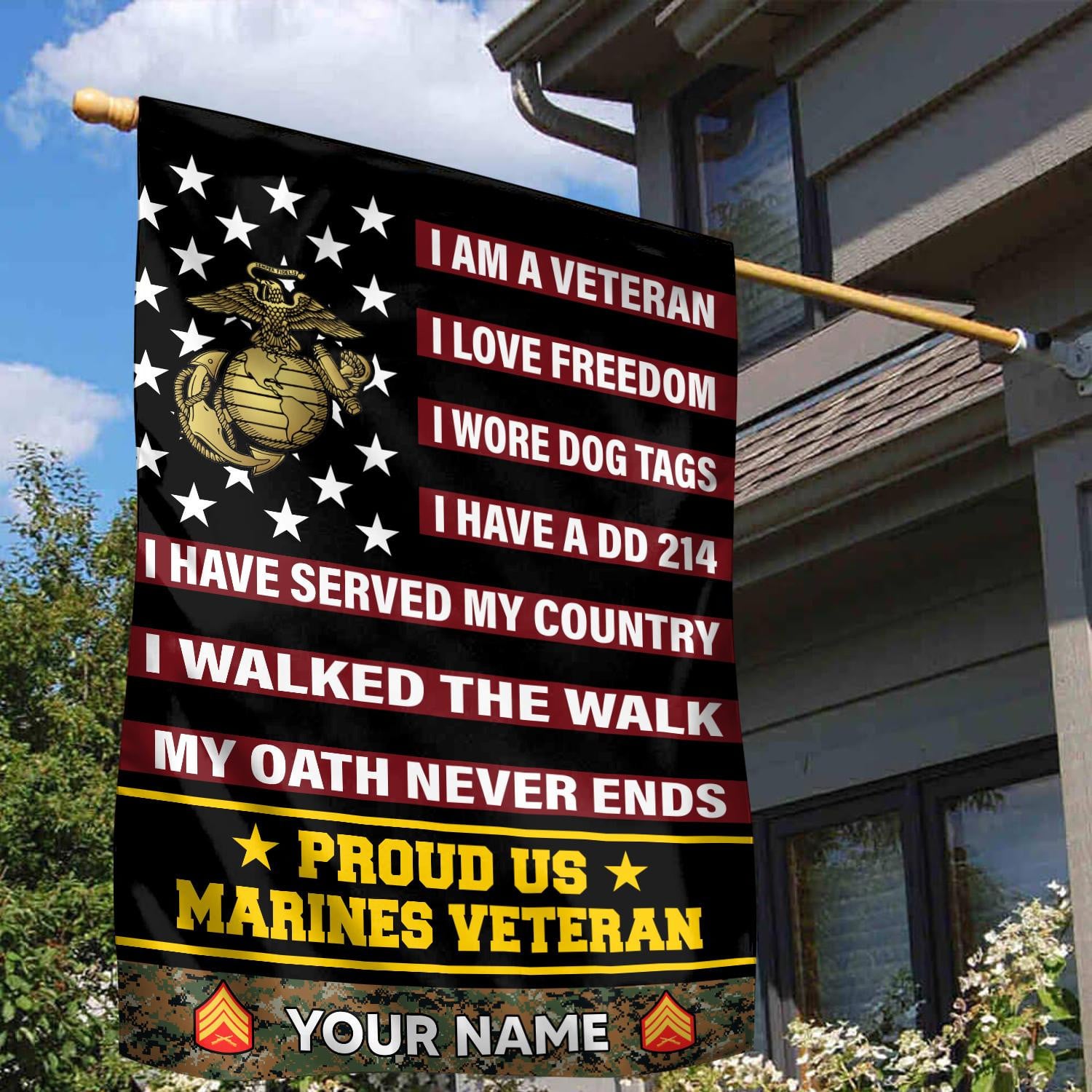 USMC Veteran Flag, Custom Name, Rank, Gift For Marine Veteran, American Flag, Patriotic Flag, Garden Flag, House Flag