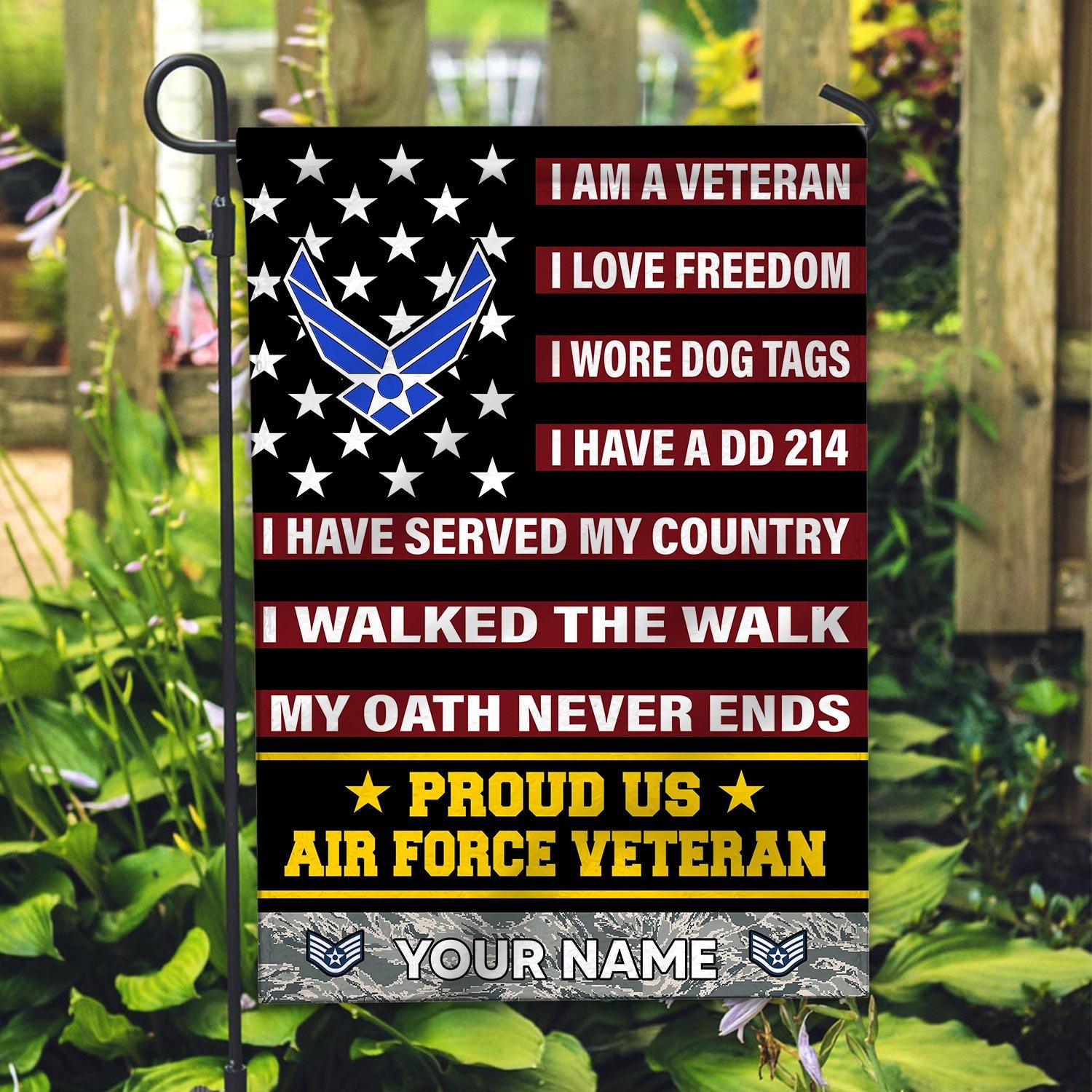 USAF Veteran Flag, Custom Name, Rank, Gift For Air Force Veteran, American Flag, Patriotic Flag, Garden Flag, House Flag