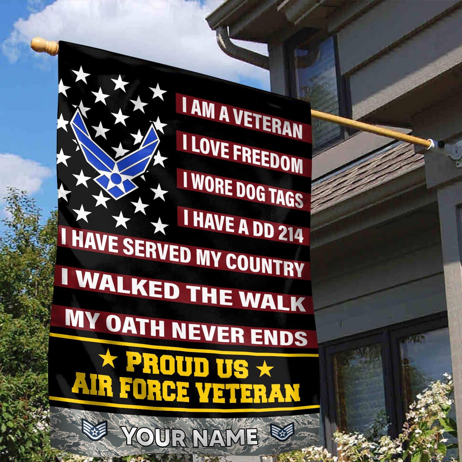 USAF Veteran Flag, Custom Name, Rank, Gift For Air Force Veteran, American Flag, Patriotic Flag, Garden Flag, House Flag