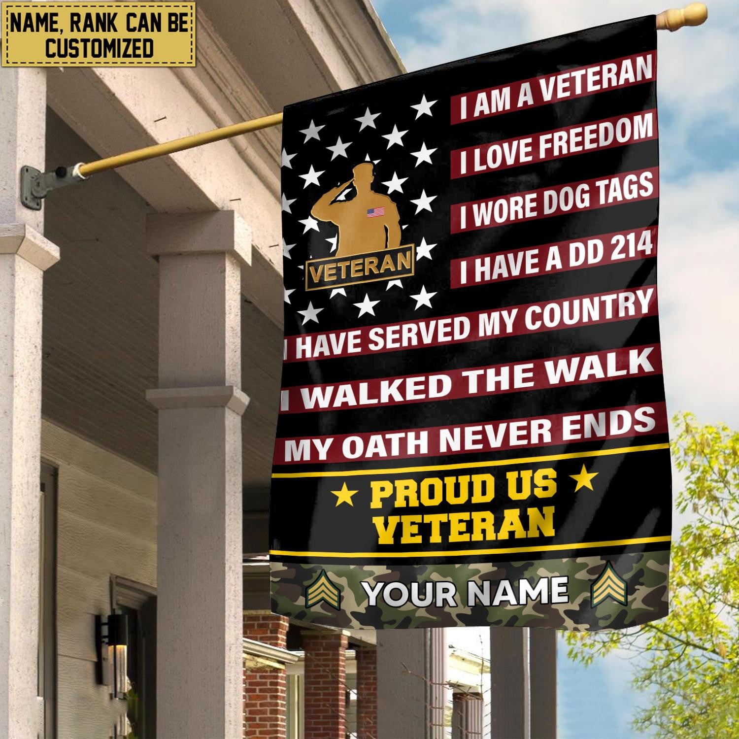 US Veteran Flag, Custom Name, Rank, Gift For US Veteran, American Flag, Patriotic Flag, Garden Flag, House Flag
