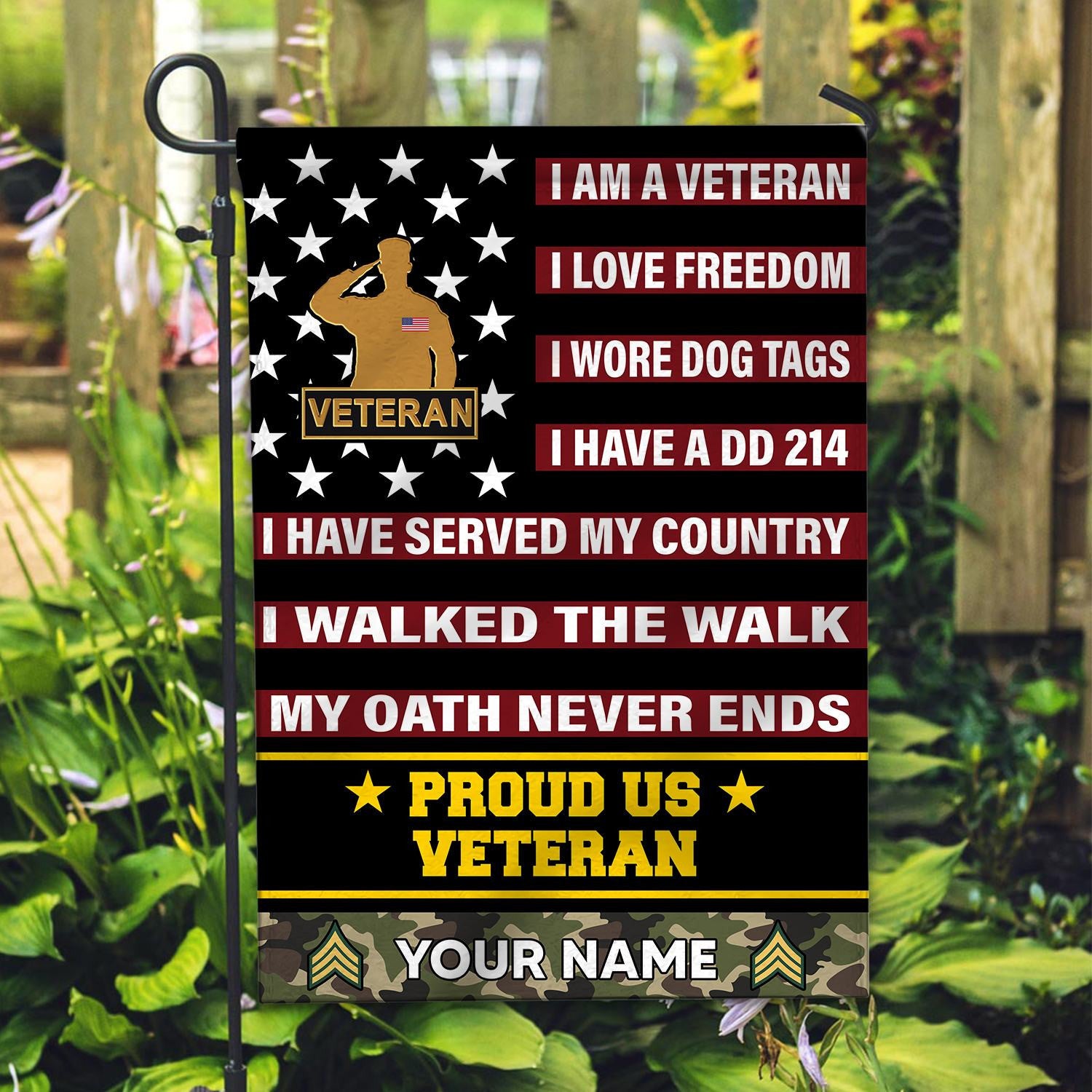 US Veteran Flag, Custom Name, Rank, Gift For US Veteran, American Flag, Patriotic Flag, Garden Flag, House Flag