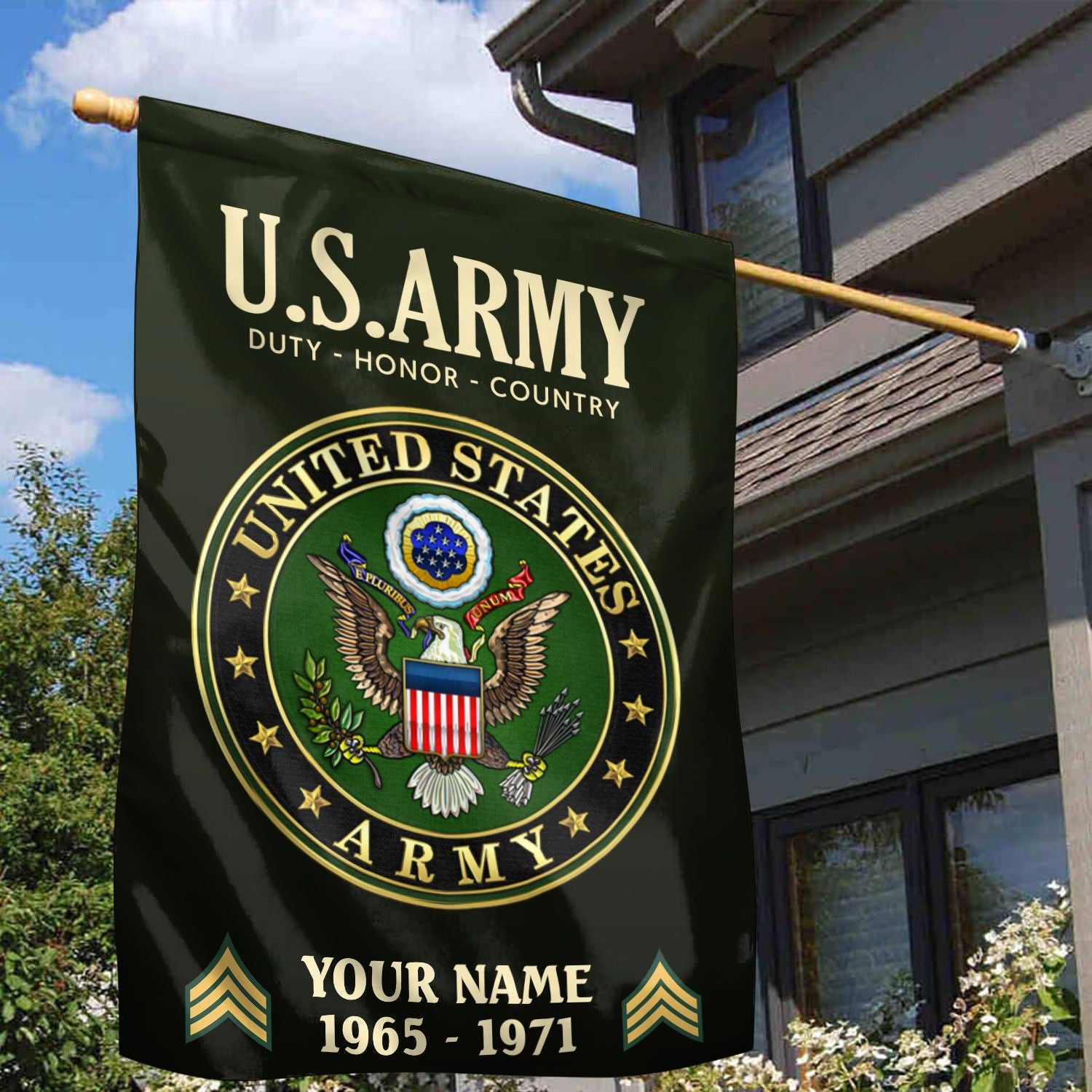US Army Flag, Custom Name, Rank, Year, Gift For Army Veteran, American Flag, Patriotic Flag, Garden Flag, House Flag