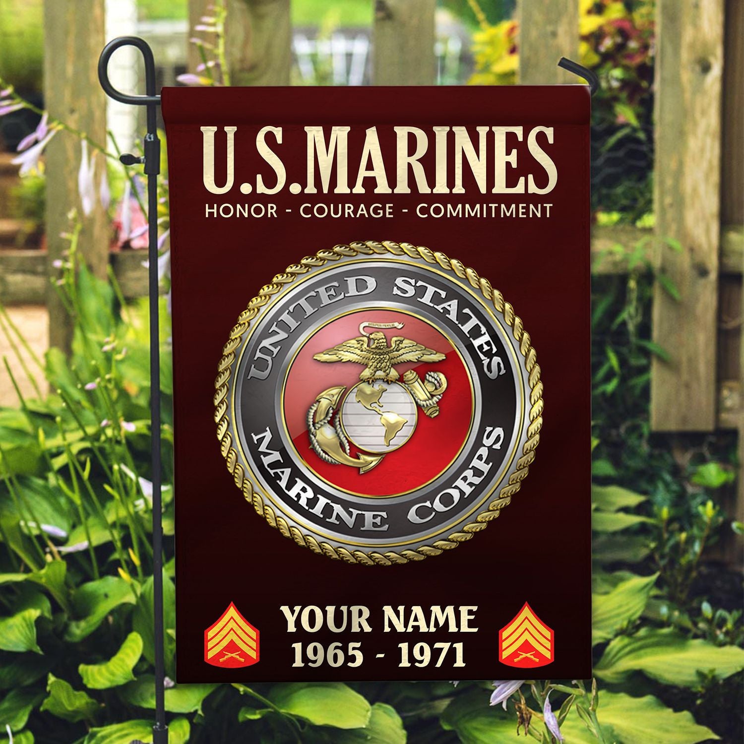 USMC Flag, Custom Name, Rank, Year, Gift For Marine Veteran, American Flag, Patriotic Flag, Garden Flag, House Flag
