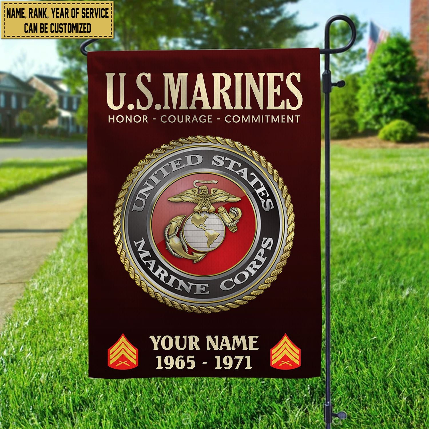 USMC Flag, Custom Name, Rank, Year, Gift For Marine Veteran, American Flag, Patriotic Flag, Garden Flag, House Flag