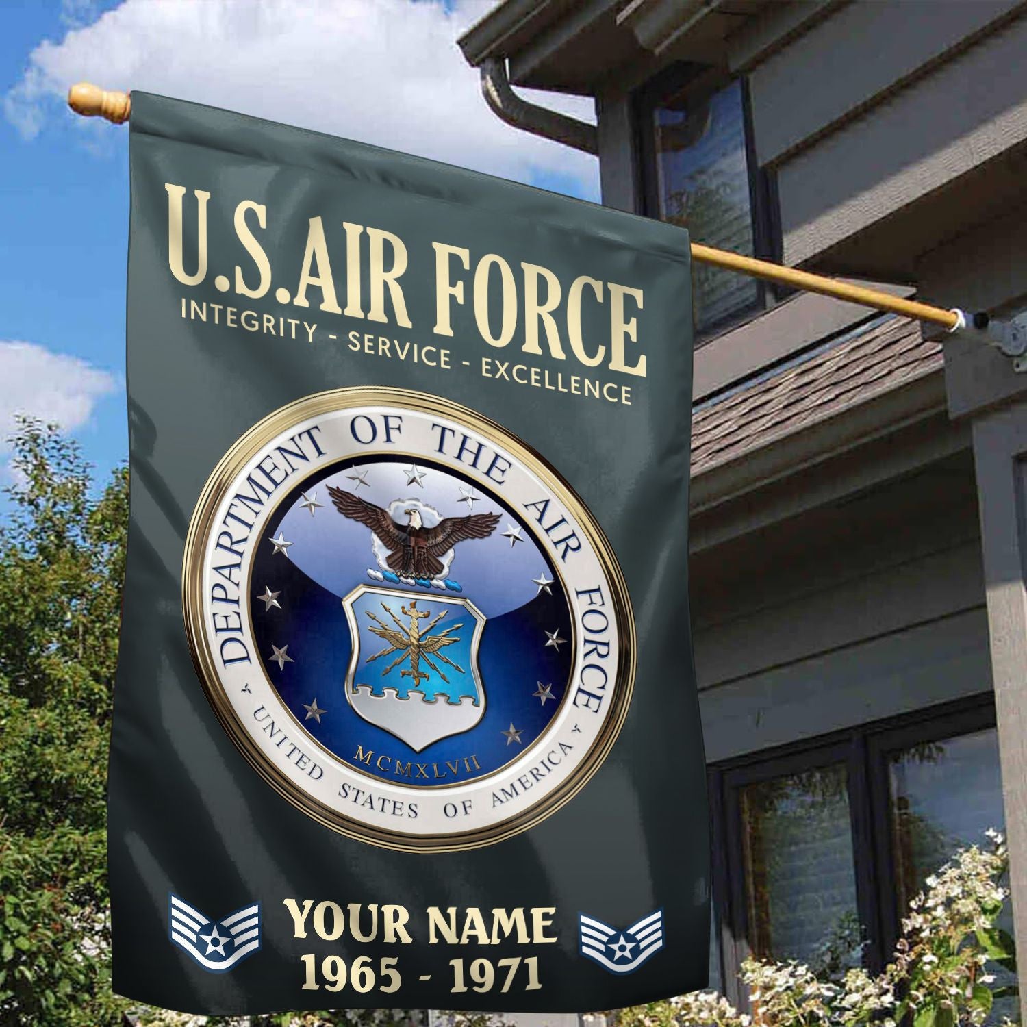USAF Flag, Custom Name, Rank, Year, Gift For Air Force Veteran, American Flag, Patriotic Flag, Garden Flag, House Flag