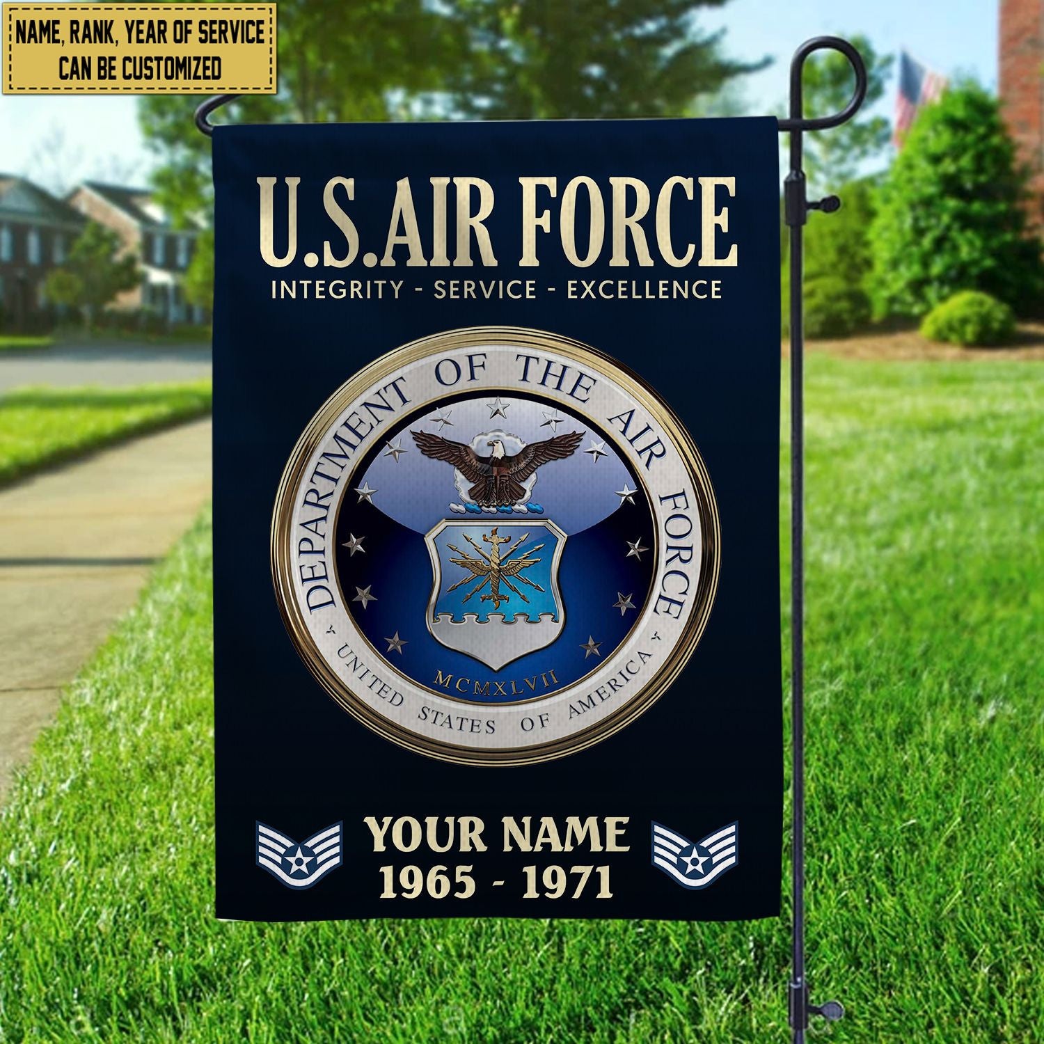 USAF Flag, Custom Name, Rank, Year, Gift For Air Force Veteran, American Flag, Patriotic Flag, Garden Flag, House Flag