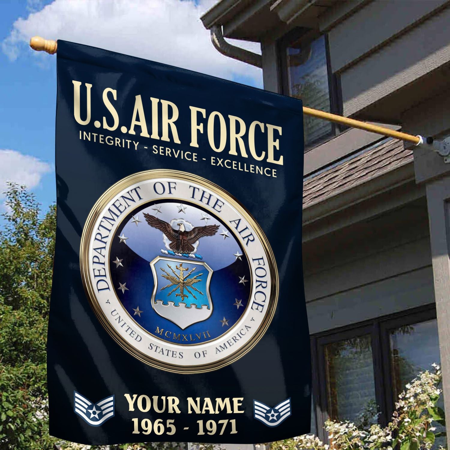 USAF Flag, Custom Name, Rank, Year, Gift For Air Force Veteran, American Flag, Patriotic Flag, Garden Flag, House Flag