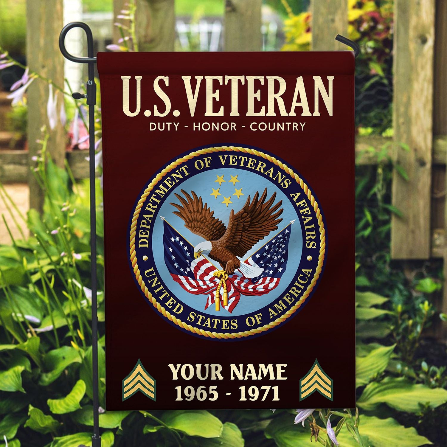 US Veteran Flag, Custom Name, Rank, Year, Gift For US Veteran, American Flag, Patriotic Flag, Garden Flag, House Flag