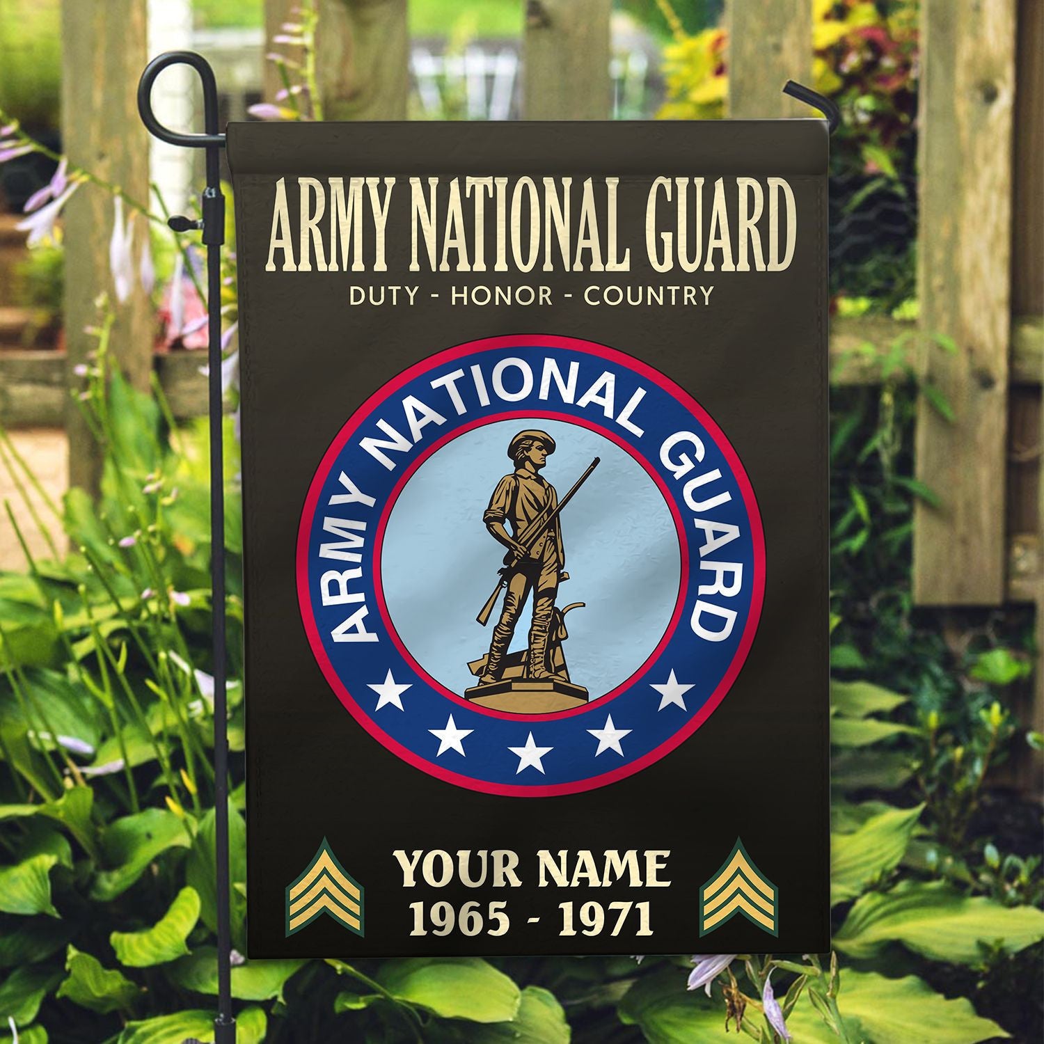 Army National Guard Veteran Flag, Custom Name, Rank, Year, Gift For Army National Guard Veteran, American Flag, Patriotic Flag, Garden Flag, House Flag