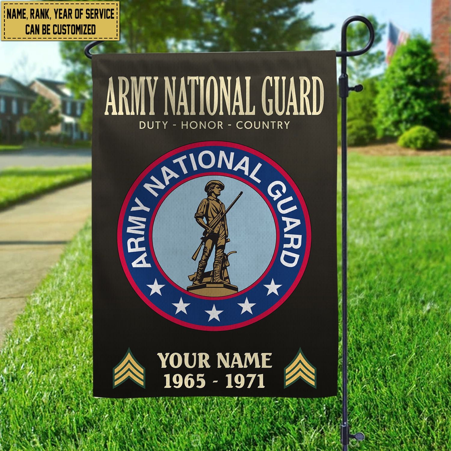 Army National Guard Veteran Flag, Custom Name, Rank, Year, Gift For Army National Guard Veteran, American Flag, Patriotic Flag, Garden Flag, House Flag