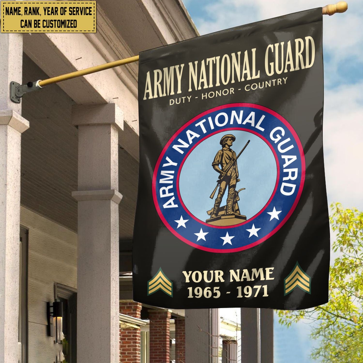 Army National Guard Veteran Flag, Custom Name, Rank, Year, Gift For Army National Guard Veteran, American Flag, Patriotic Flag, Garden Flag, House Flag