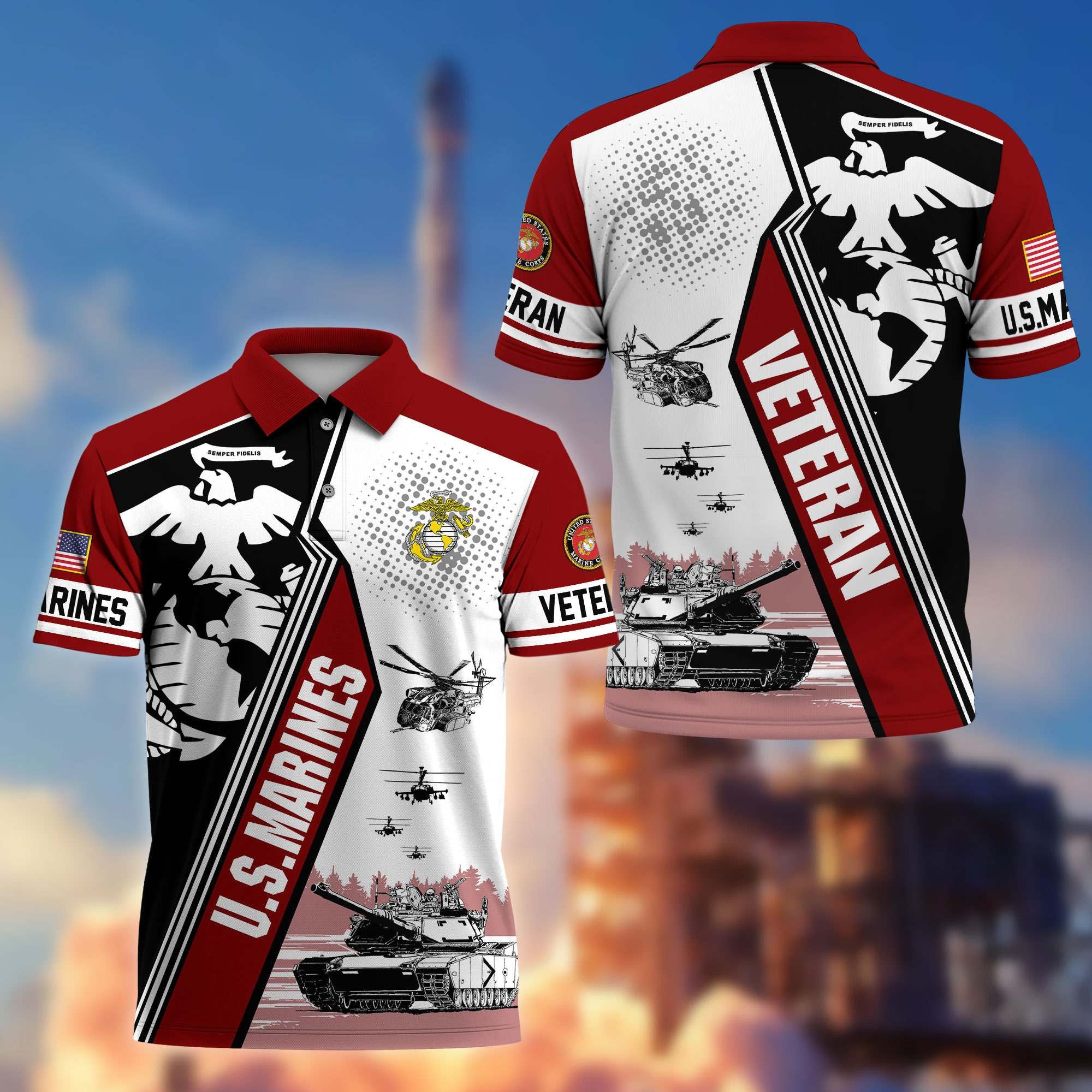 Premium US Veterans Polo Shirt, Gifts For US Veterans, Gifts On Father's Day, Armed Forces Day, Independence Day, Veterans Day.