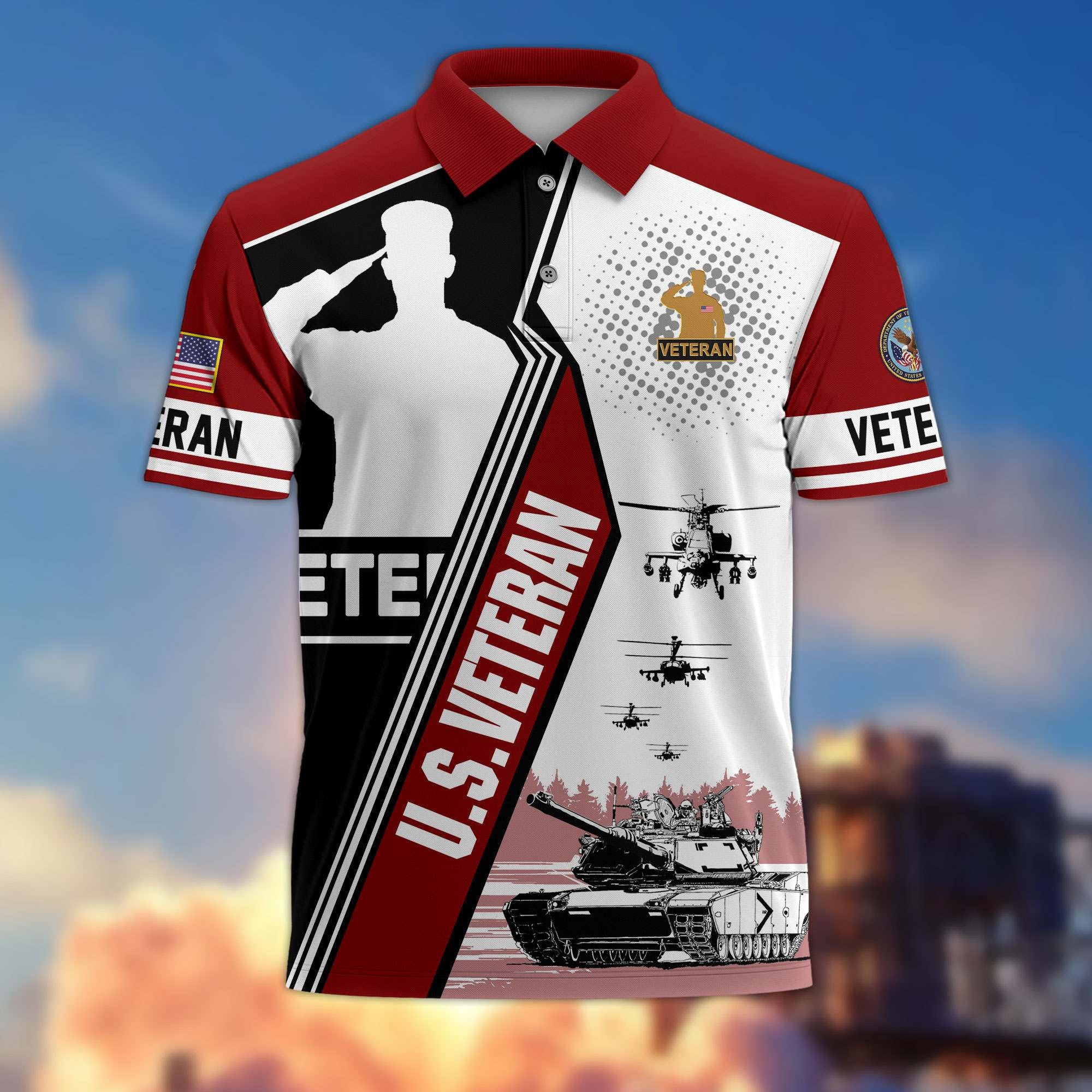 Premium US Veterans Polo Shirt, Gifts For US Veterans, Gifts On Father's Day, Armed Forces Day, Independence Day, Veterans Day.