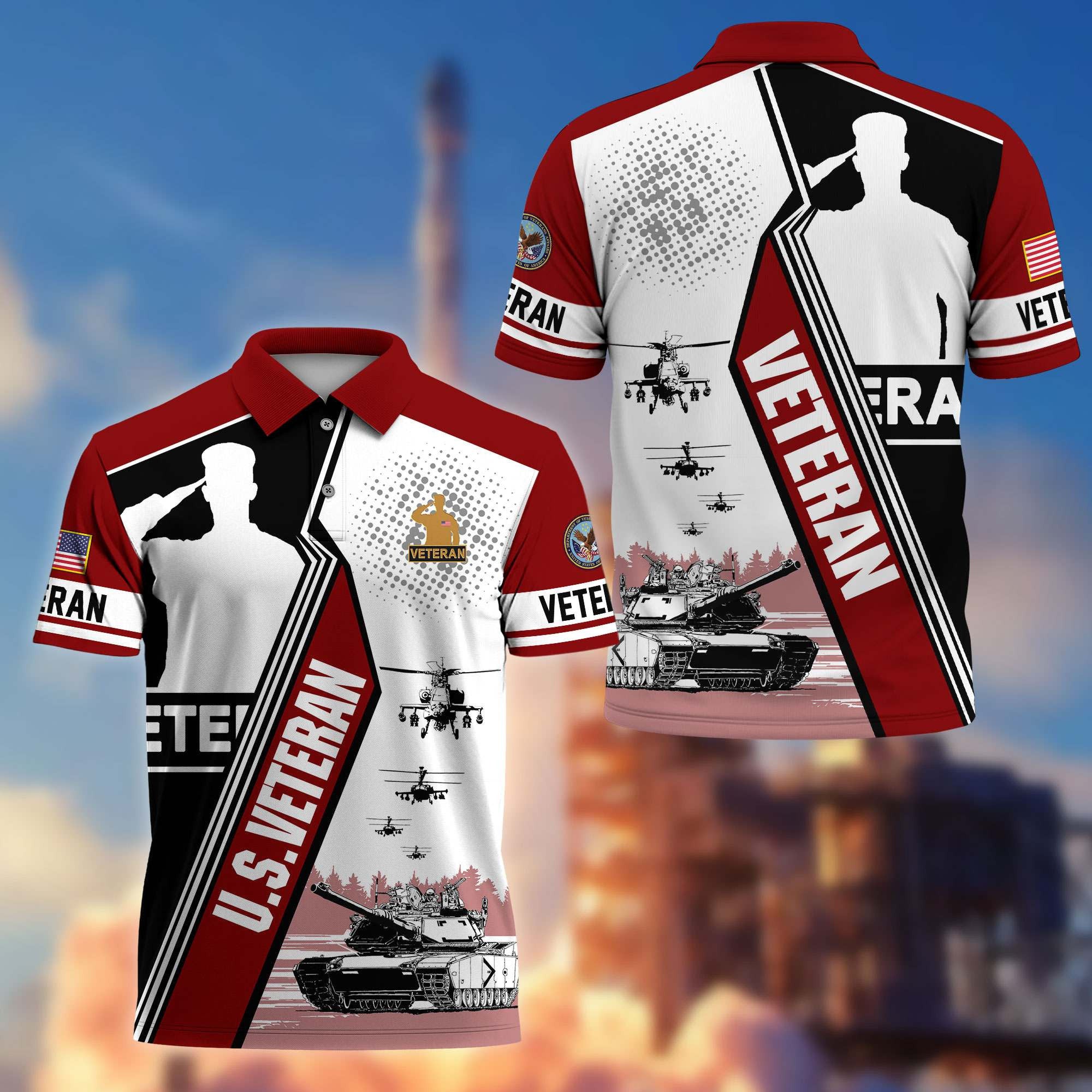 Premium US Veterans Polo Shirt, Gifts For US Veterans, Gifts On Father's Day, Armed Forces Day, Independence Day, Veterans Day.