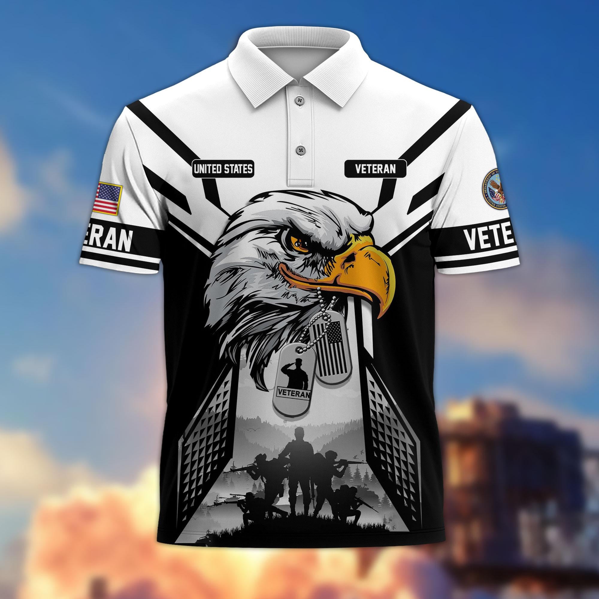 Premium US Veterans Polo Shirt, Gifts For US Veterans, Gifts On Father's Day, Armed Forces Day, Independence Day, Veterans Day.