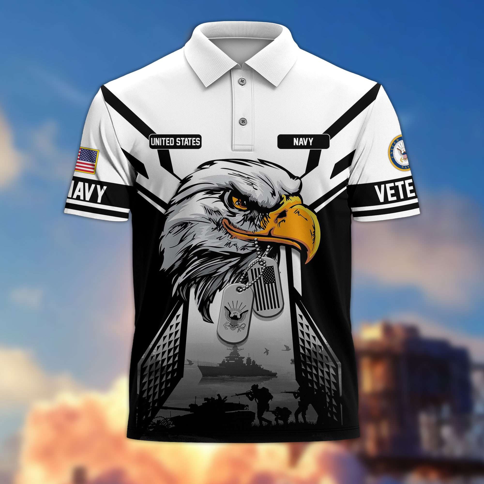 Premium US Veterans Polo Shirt, Gifts For US Veterans, Gifts On Father's Day, Armed Forces Day, Independence Day, Veterans Day.