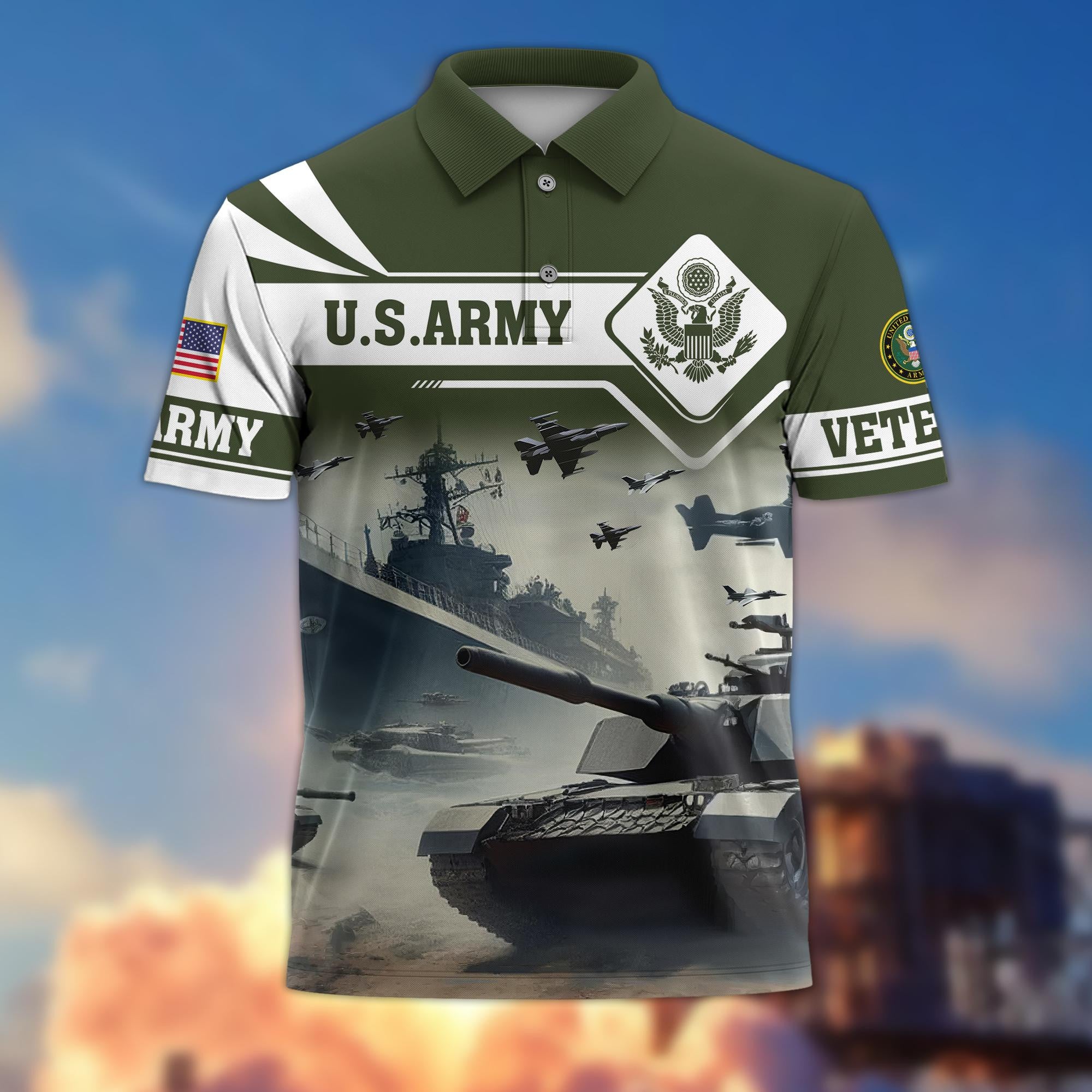 Premium US Veterans Polo Shirt, Gifts For US Veterans, Gifts On Father's Day, Armed Forces Day, Independence Day, Veterans Day.