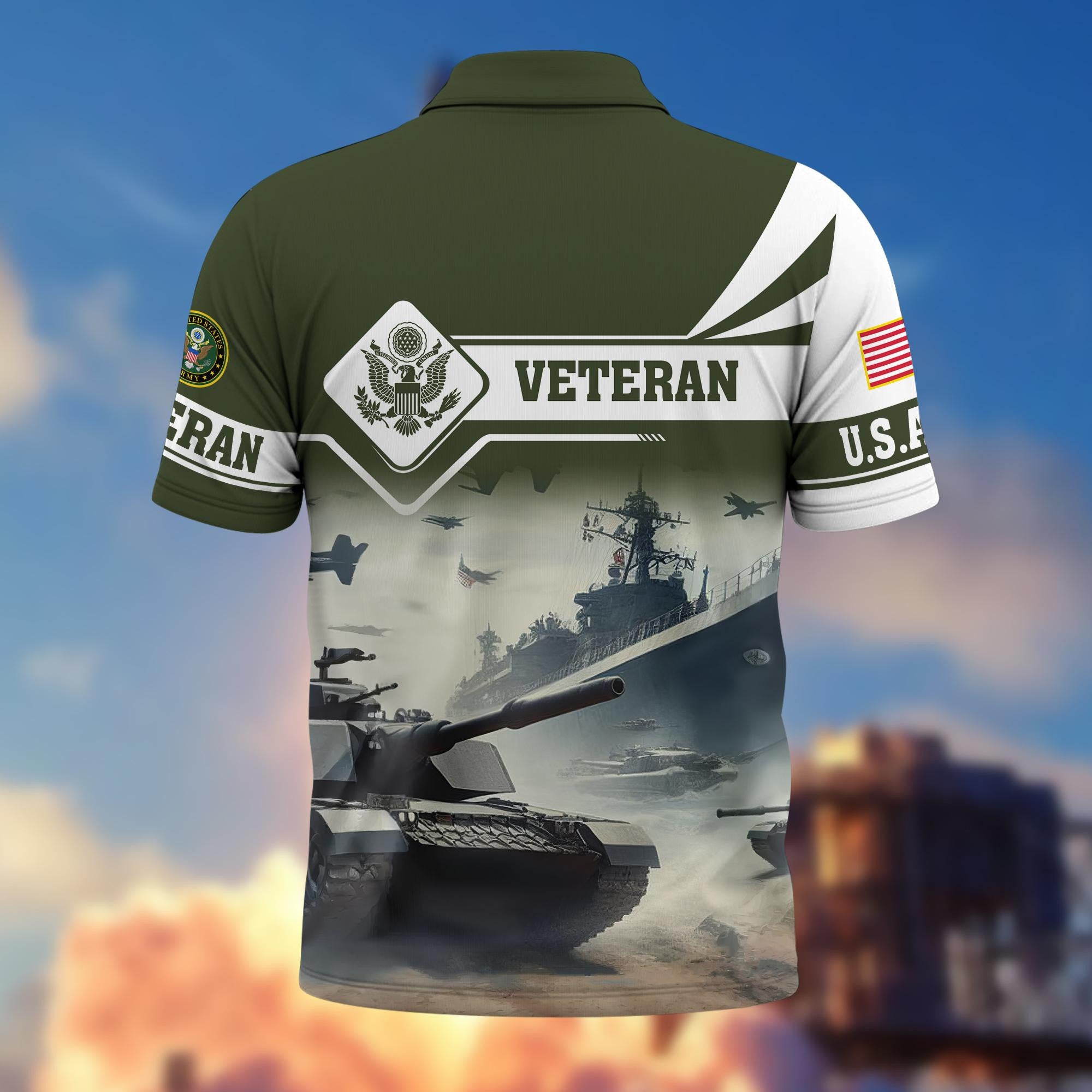 Premium US Veterans Polo Shirt, Gifts For US Veterans, Gifts On Father's Day, Armed Forces Day, Independence Day, Veterans Day.