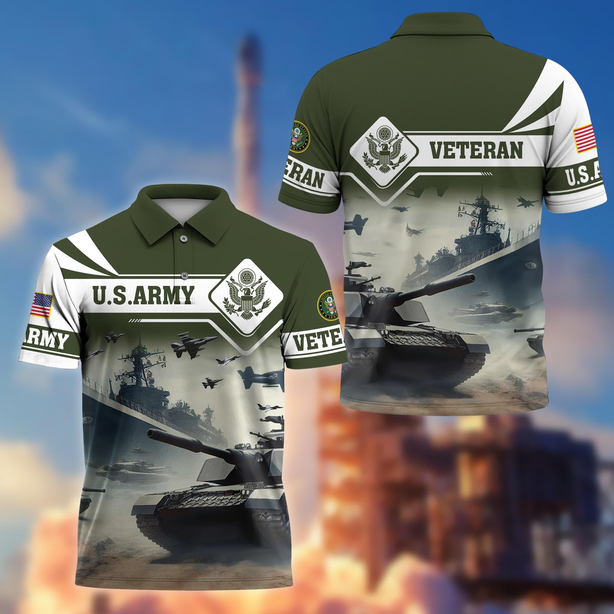 Premium US Veterans Polo Shirt, Gifts For US Veterans, Gifts On Father's Day, Armed Forces Day, Independence Day, Veterans Day.