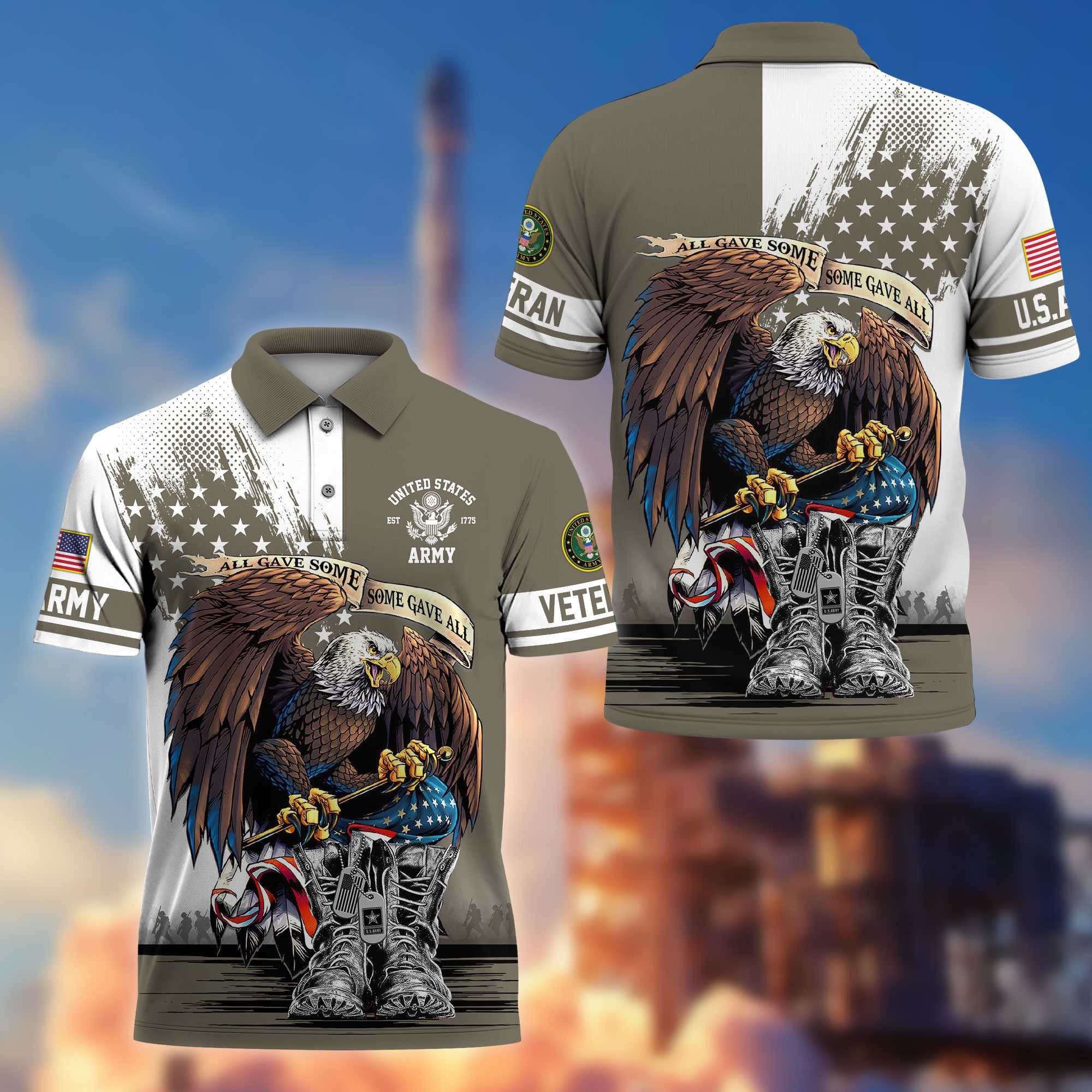 Premium US Veterans Polo Shirt, Gifts For US Veterans, Gifts On Memorial Day, Father's Day, Armed Forces Day, Independence Day, Veterans Day.