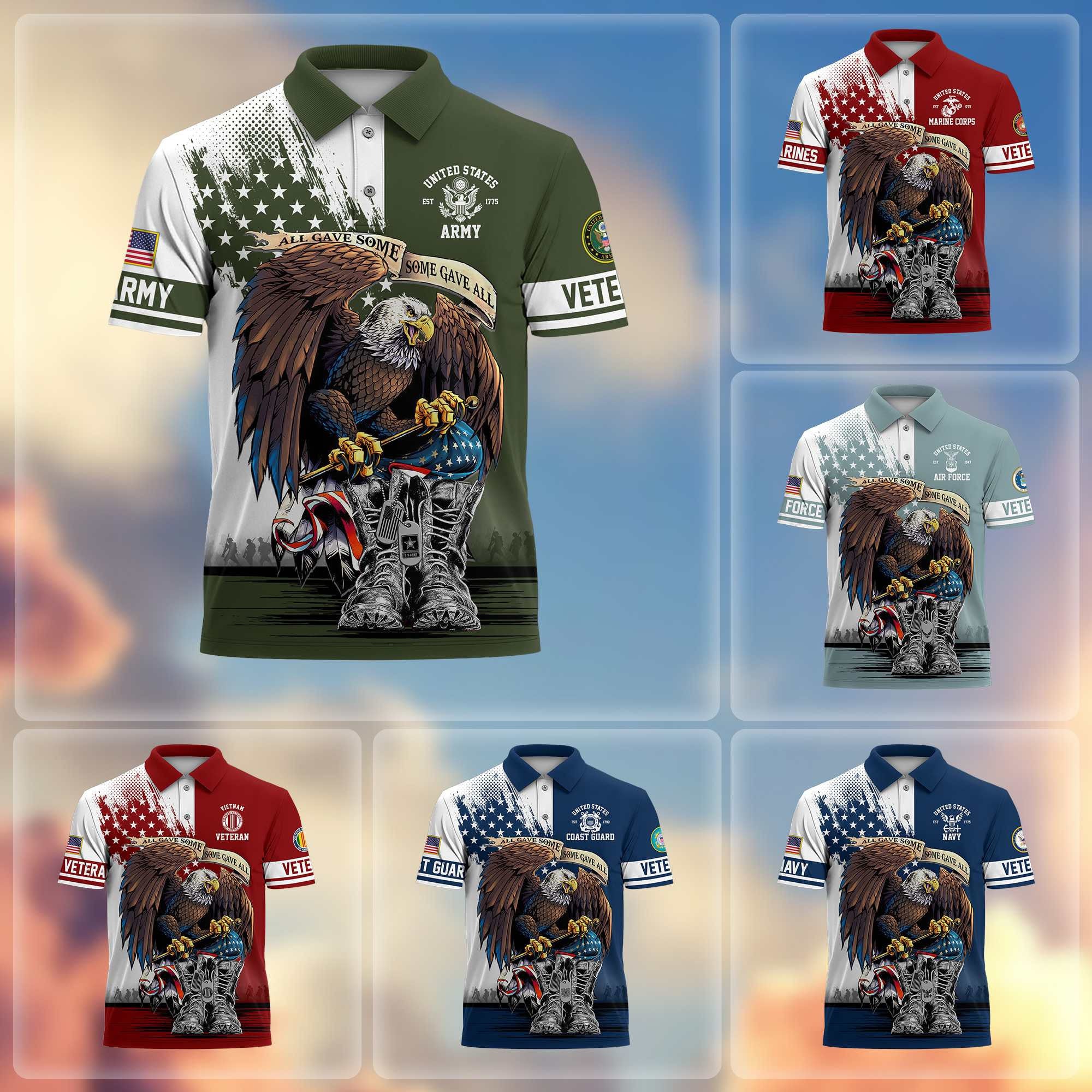 Premium US Veterans Polo Shirt, Gifts For US Veterans, Gifts On Memorial Day, Father's Day, Armed Forces Day, Independence Day, Veterans Day.