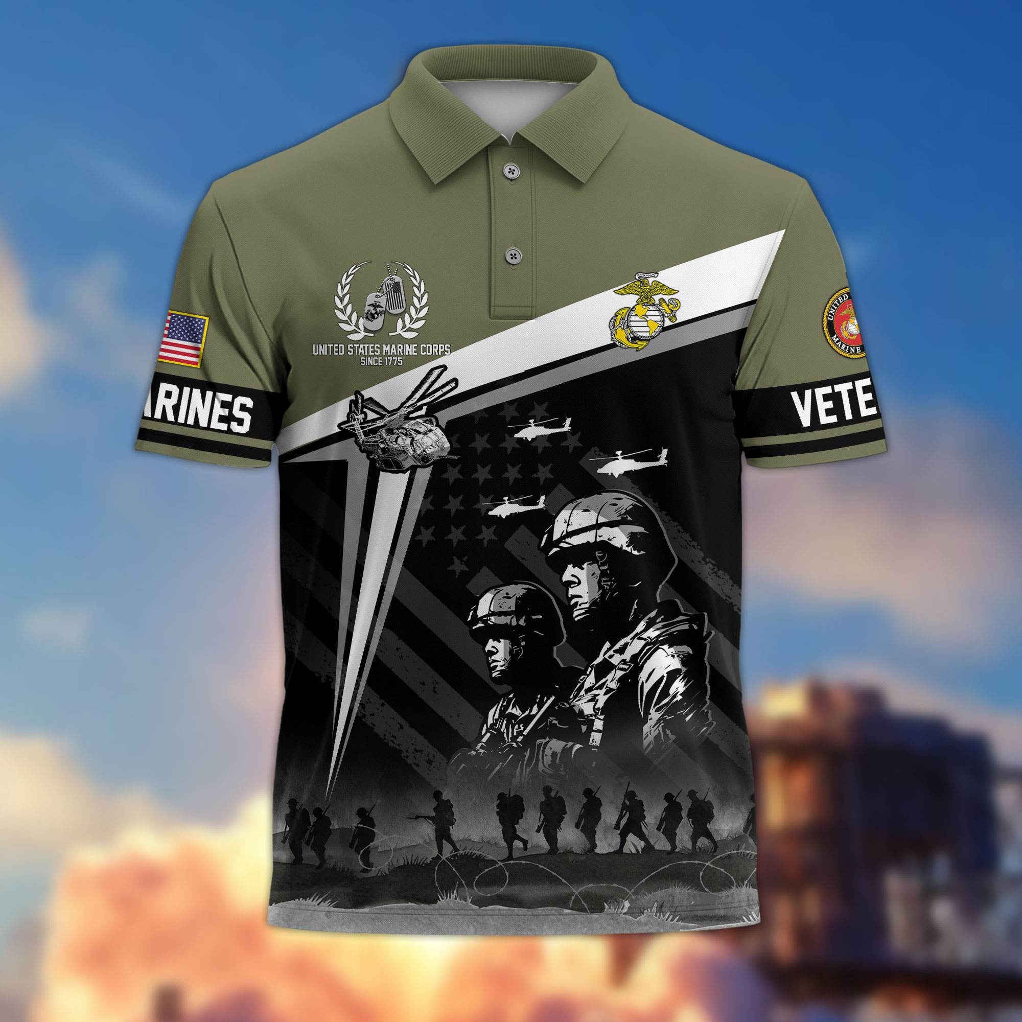 Premium US Veterans Polo Shirt, Gifts For US Veterans, Gifts On Memorial Day, Father's Day, Armed Forces Day, Independence Day, Veterans Day.