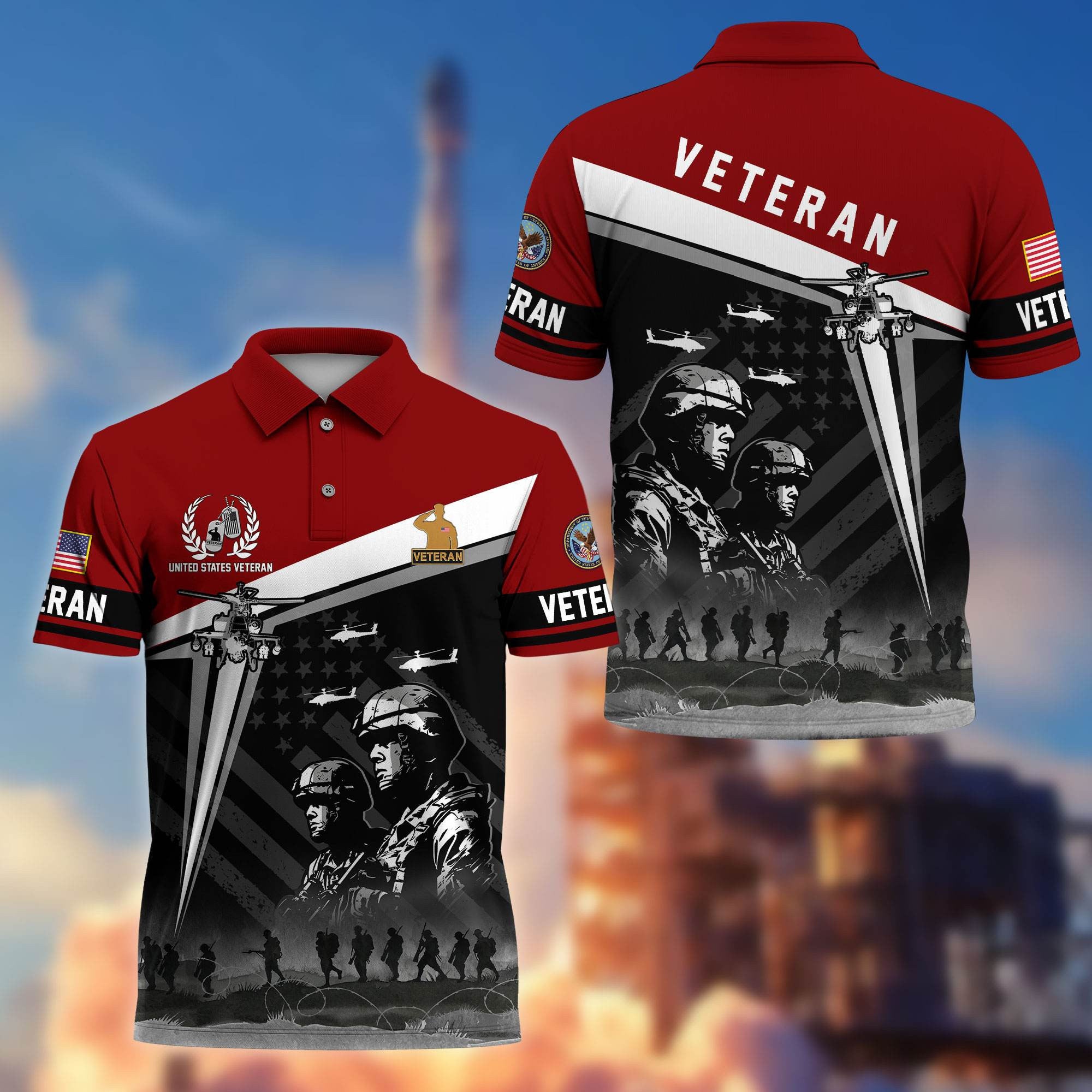 Premium US Veterans Polo Shirt, Gifts For US Veterans, Gifts On Memorial Day, Father's Day, Armed Forces Day, Independence Day, Veterans Day.