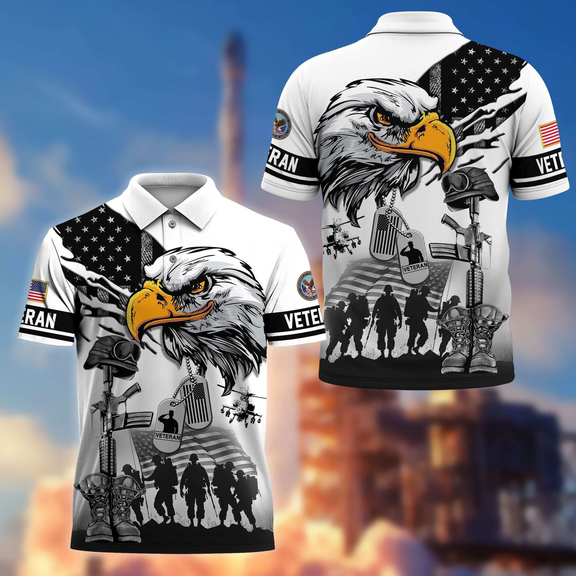 Premium US Veterans Polo Shirt, Gifts For US Veterans, Gifts On Memorial Day, Father's Day, Armed Forces Day, Veterans Day.