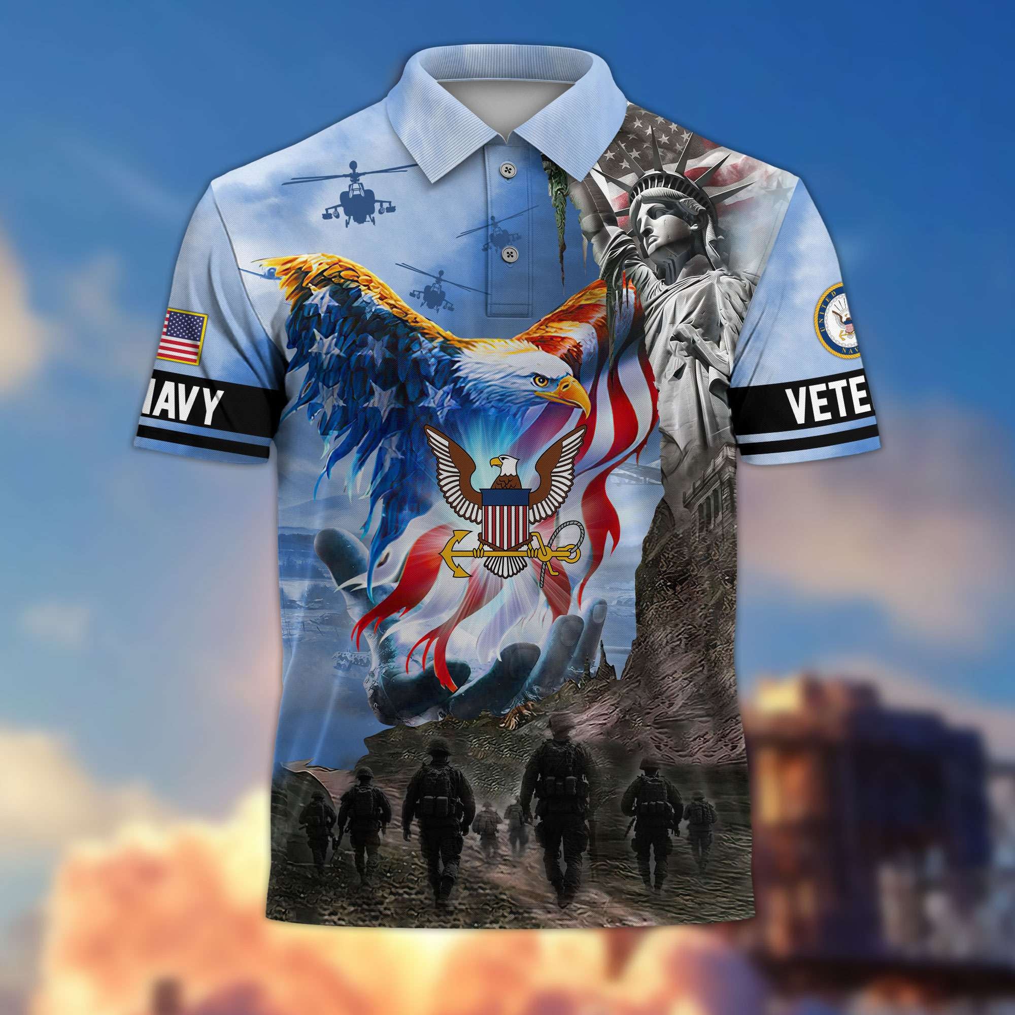 Premium US Veterans Polo Shirt, Gifts For US Veterans, Gifts On Memorial Day, Father's Day, Armed Forces Day, Veterans Day.