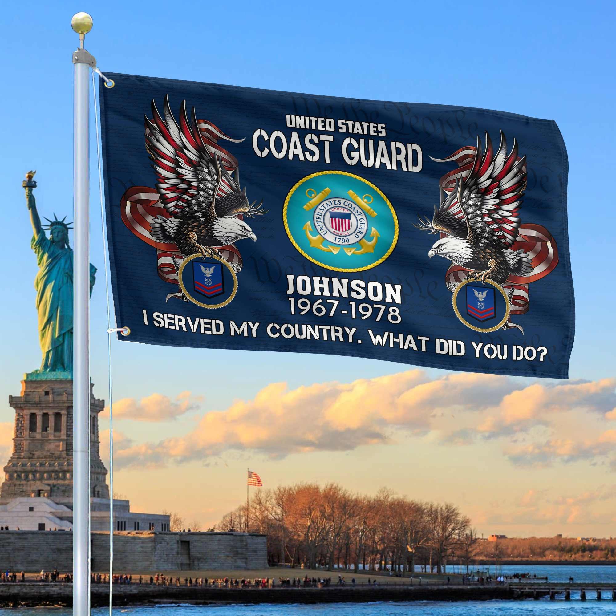 Premium Custom USCG Grommet Flag, Gifts For Coast Guard Veteran, Gifts For Dad, For Husband, Best Gifts On Father's Day, Armed Forces Day, Independence Day, Veterans Day.