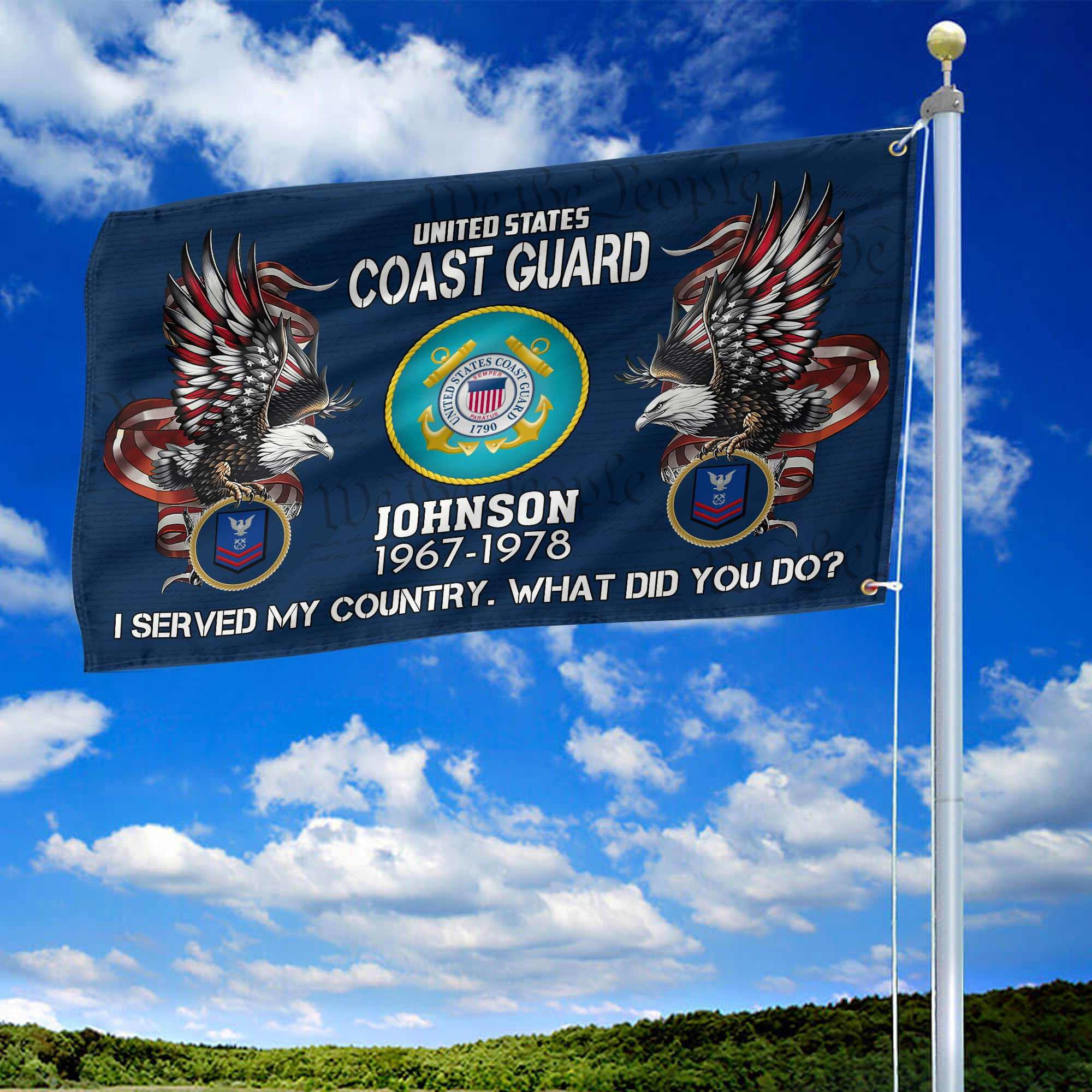 Premium Custom USCG Grommet Flag, Gifts For Coast Guard Veteran, Gifts For Dad, For Husband, Best Gifts On Father's Day, Armed Forces Day, Independence Day, Veterans Day.