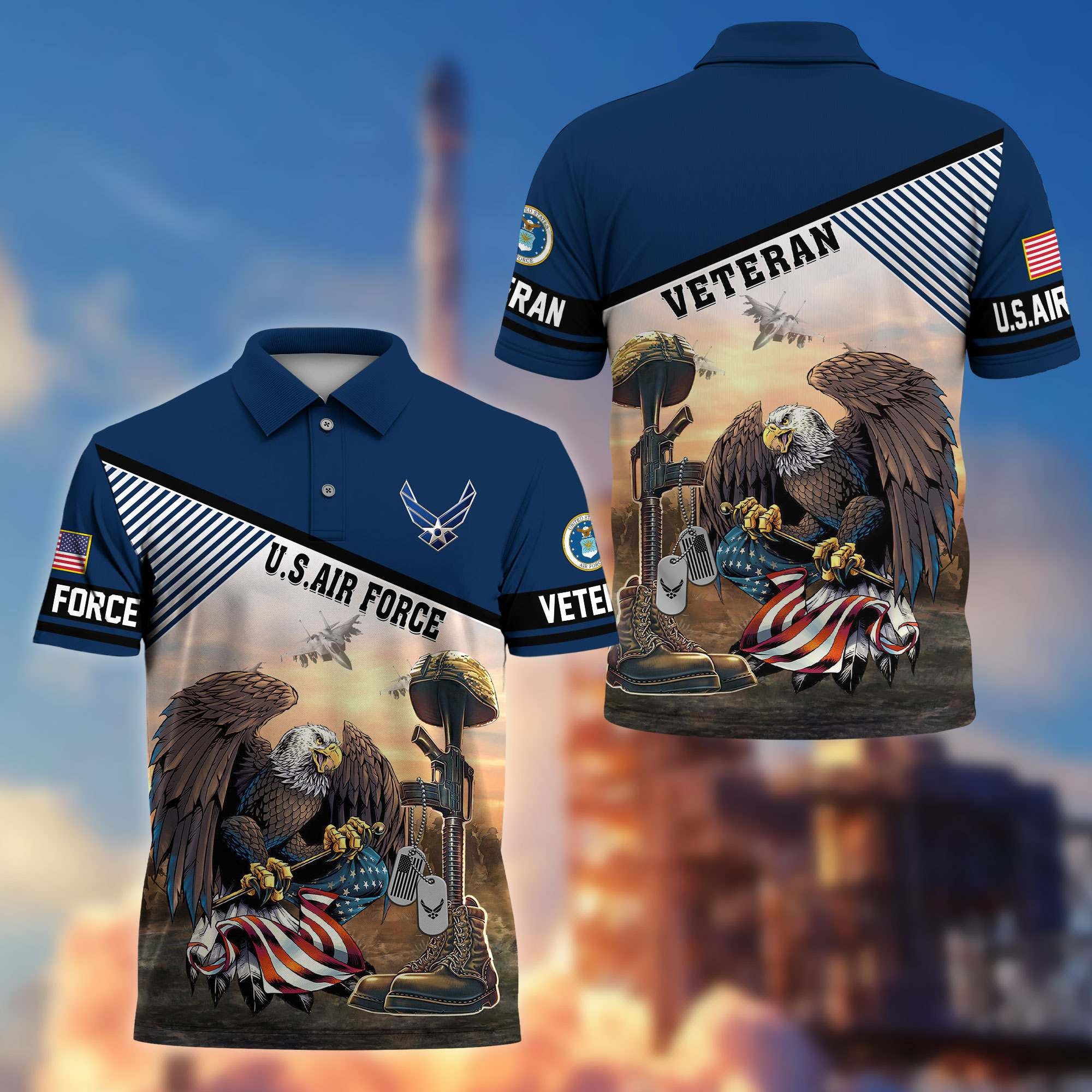 Premium US Veterans Polo Shirt, Gifts For US Veterans, Gifts On Memorial Day, Father's Day, Armed Forces Day, Veterans Day.