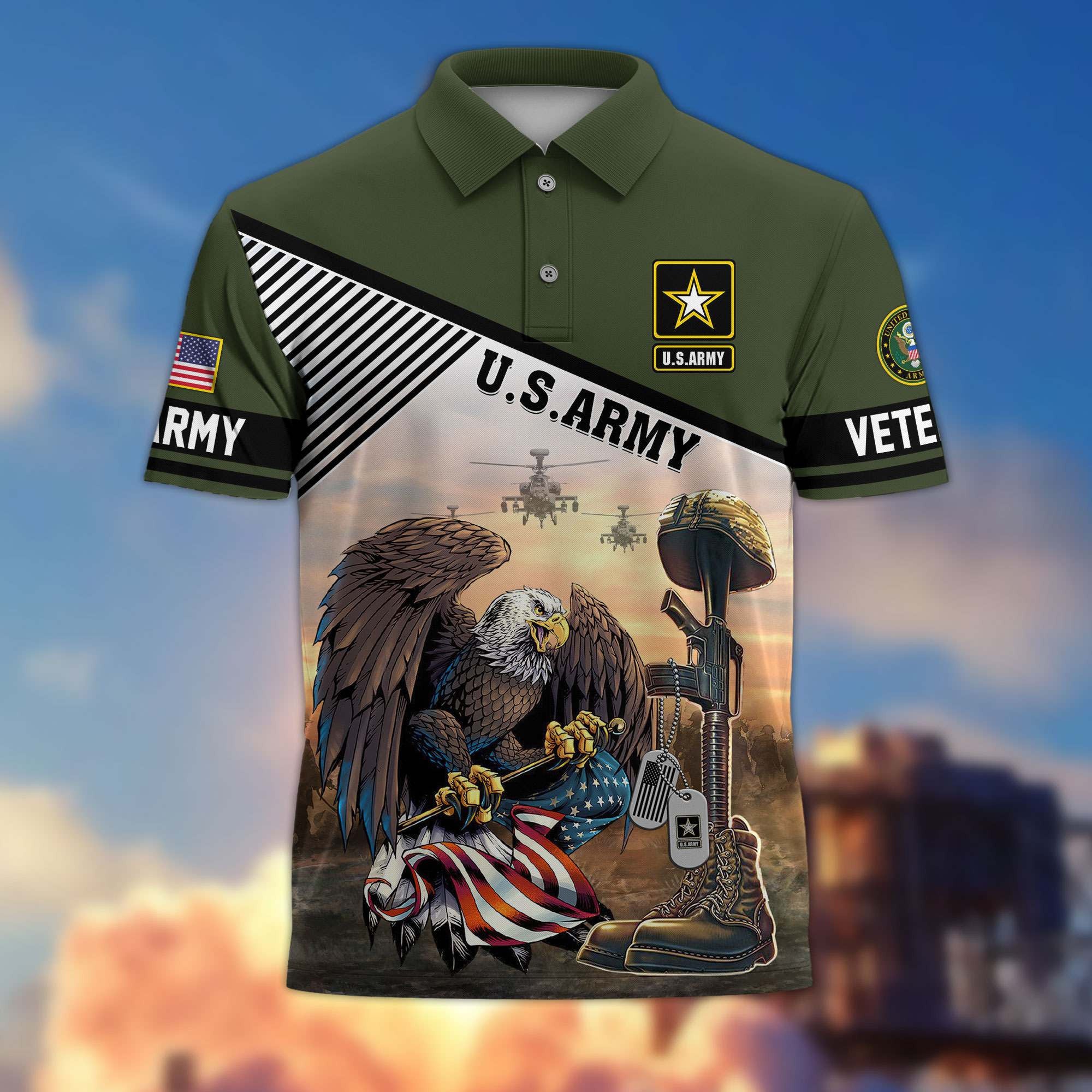 Premium US Veterans Polo Shirt, Gifts For US Veterans, Gifts On Memorial Day, Father's Day, Armed Forces Day, Veterans Day.
