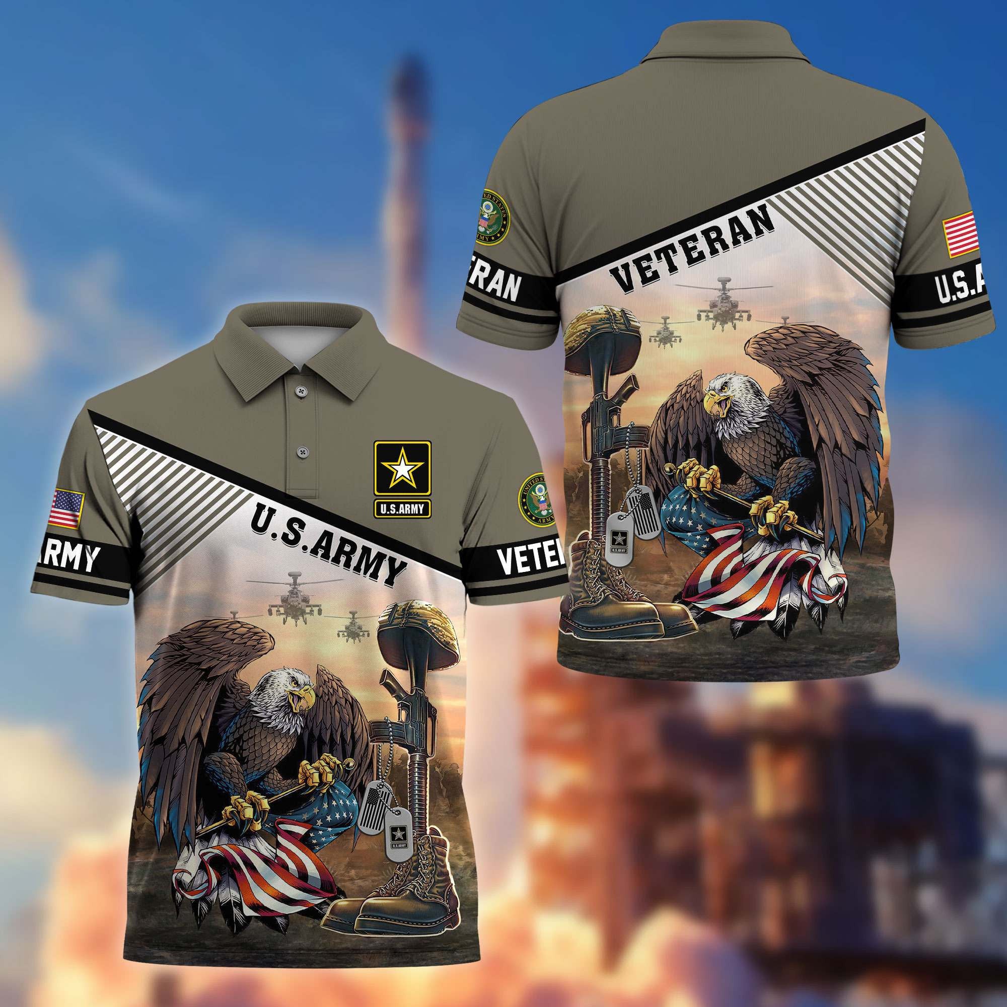 Premium US Veterans Polo Shirt, Gifts For US Veterans, Gifts On Memorial Day, Father's Day, Armed Forces Day, Veterans Day.