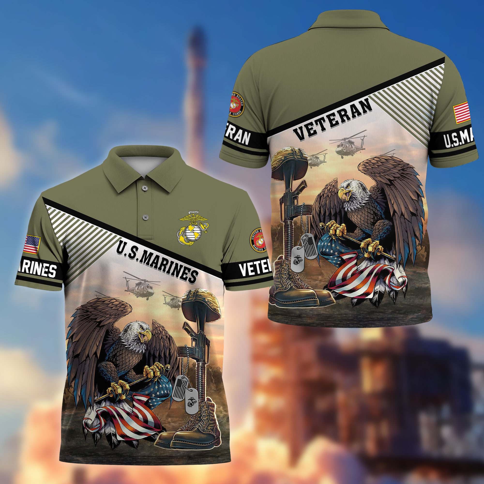 Premium US Veterans Polo Shirt, Gifts For US Veterans, Gifts On Memorial Day, Father's Day, Armed Forces Day, Veterans Day.