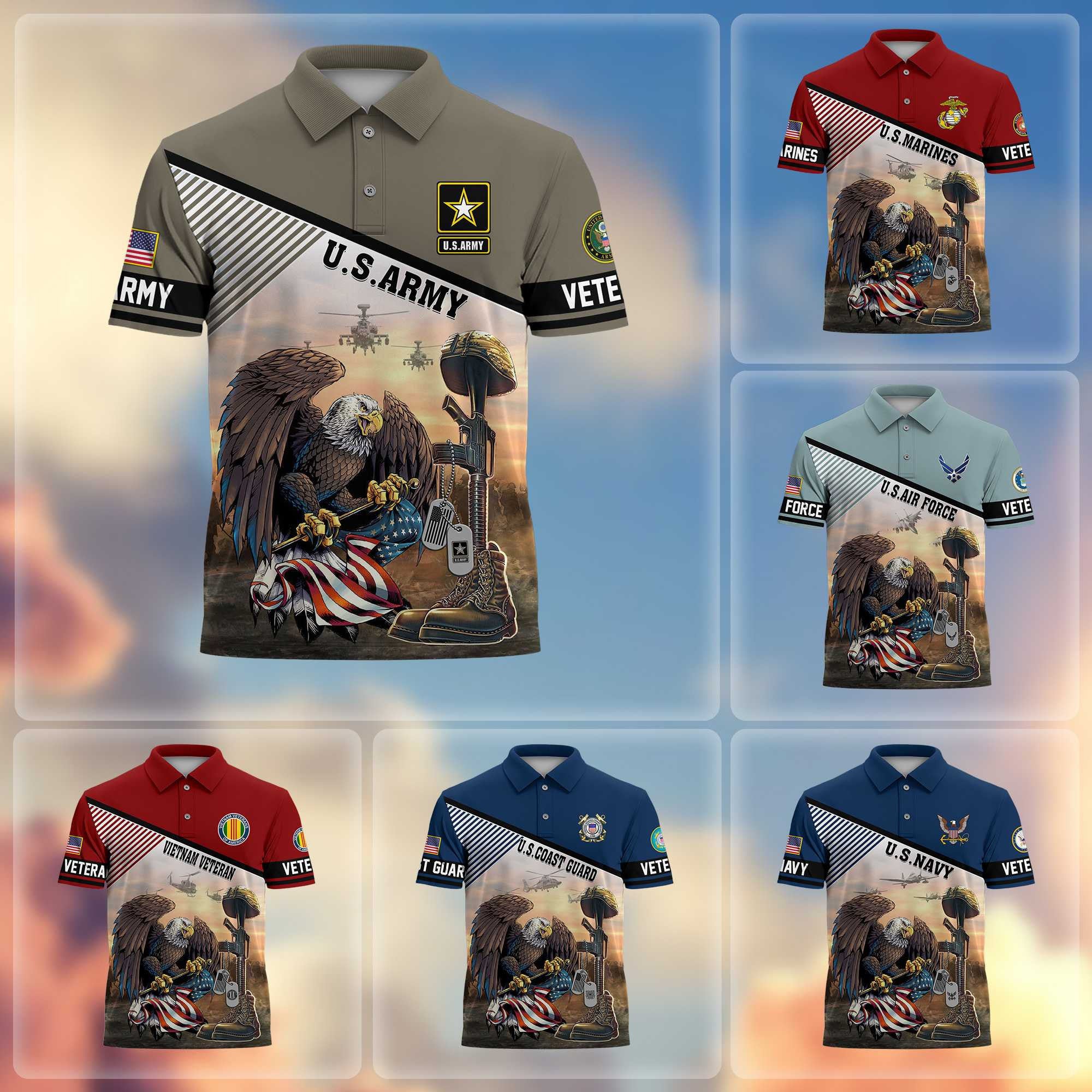Premium US Veterans Polo Shirt, Gifts For US Veterans, Gifts On Memorial Day, Father's Day, Armed Forces Day, Veterans Day.