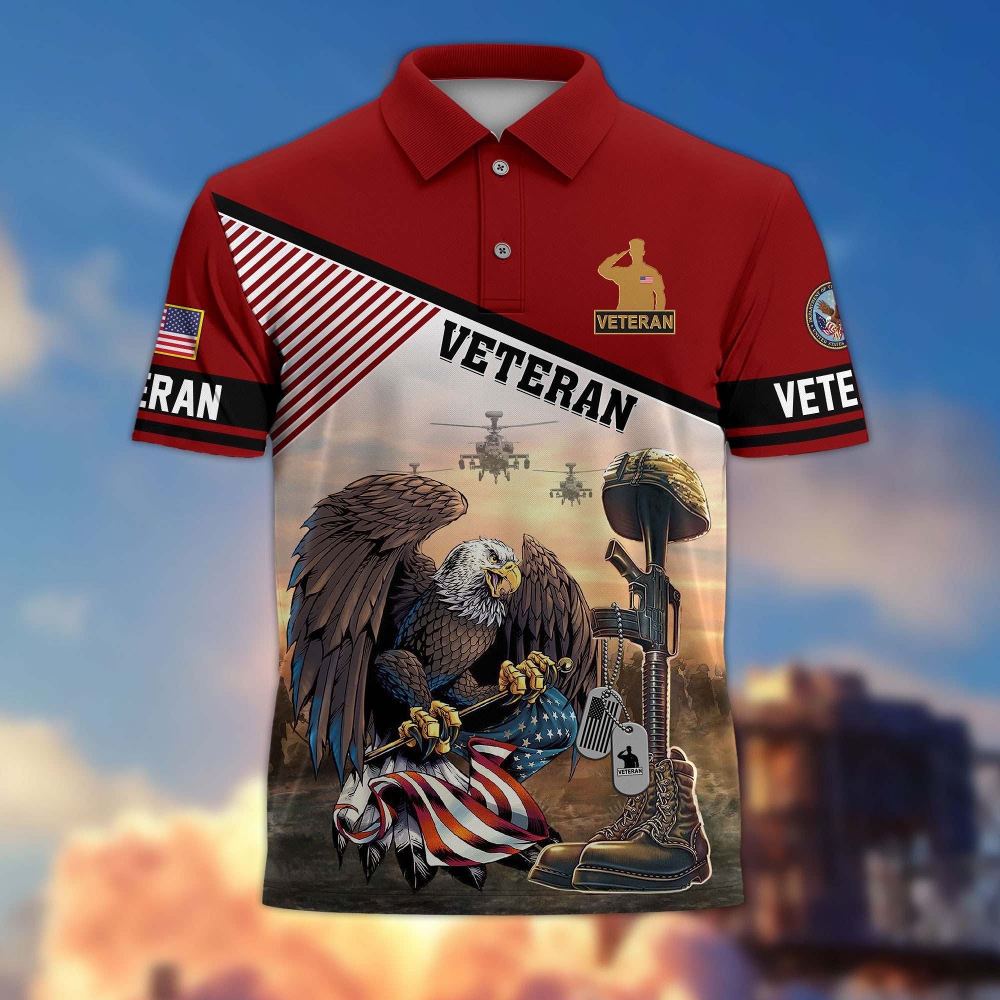 Premium US Veterans Polo Shirt, Gifts For US Veterans, Gifts On Memorial Day, Father's Day, Armed Forces Day, Veterans Day.