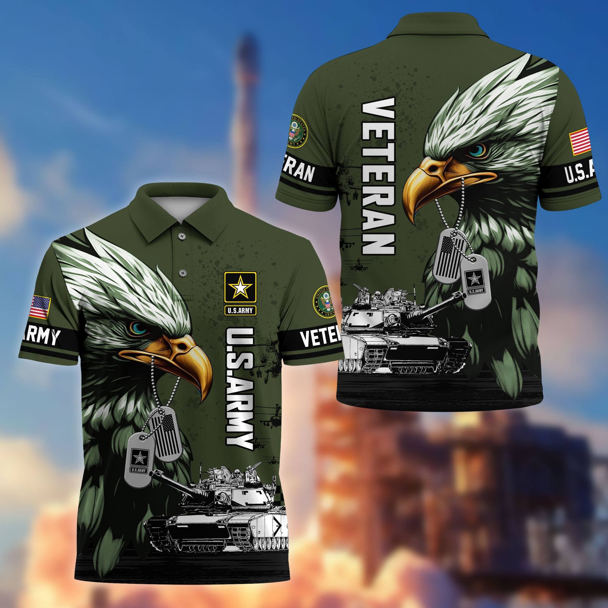 Premium US Veterans Polo Shirt, Gifts For US Veterans, Gifts On Memorial Day, Father's Day, Armed Forces Day, Veterans Day.