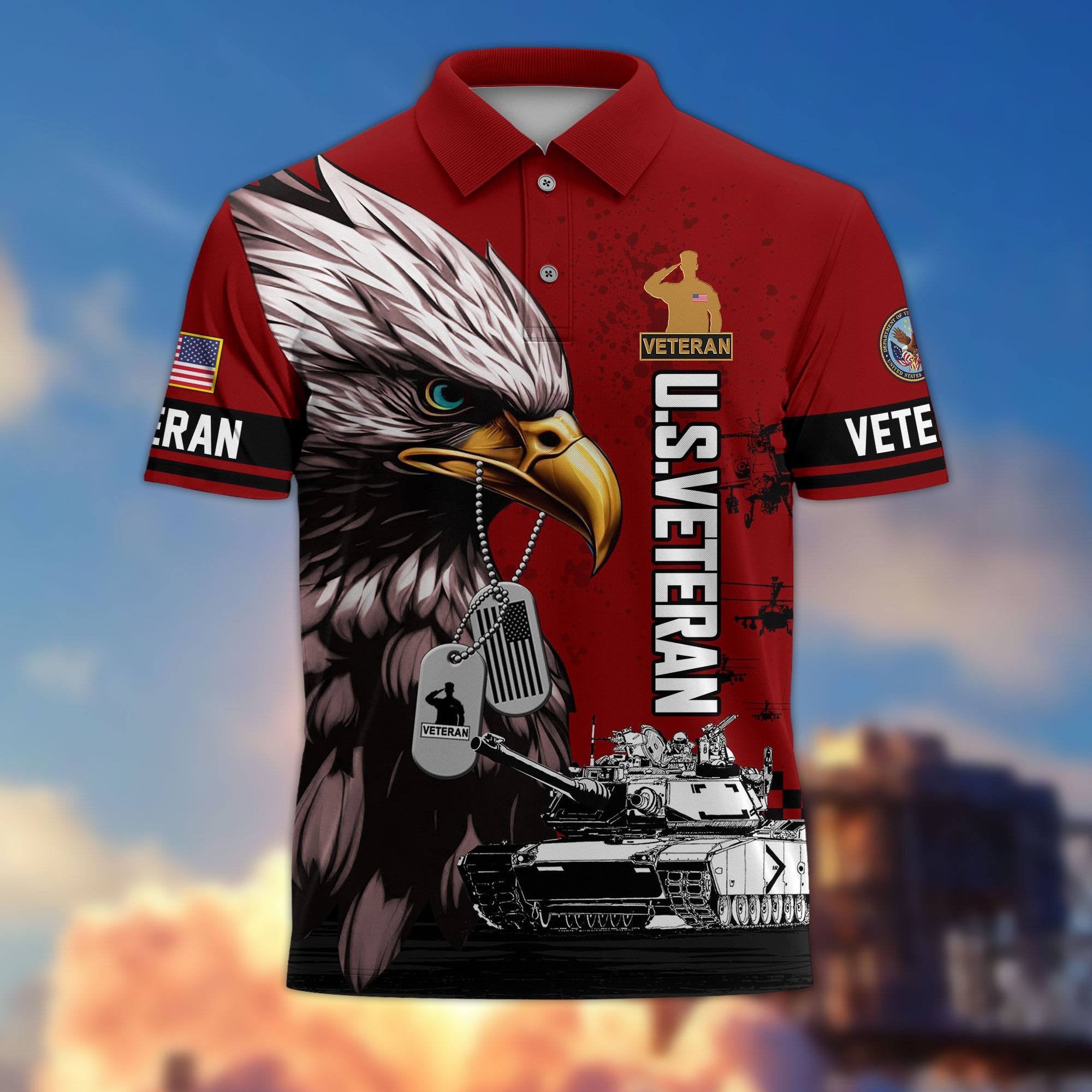Premium US Veterans Polo Shirt, Gifts For US Veterans, Gifts On Memorial Day, Father's Day, Armed Forces Day, Veterans Day.
