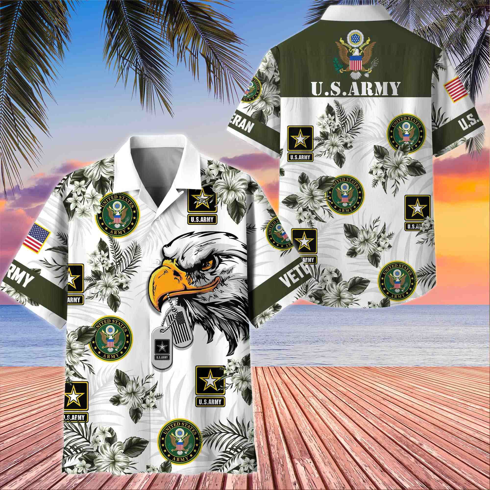 Premium US Veterans Hawaiian Shirt, Gifts For US Veterans, Gifts On Memorial Day, Father's Day, Armed Forces Day, Veterans Day.