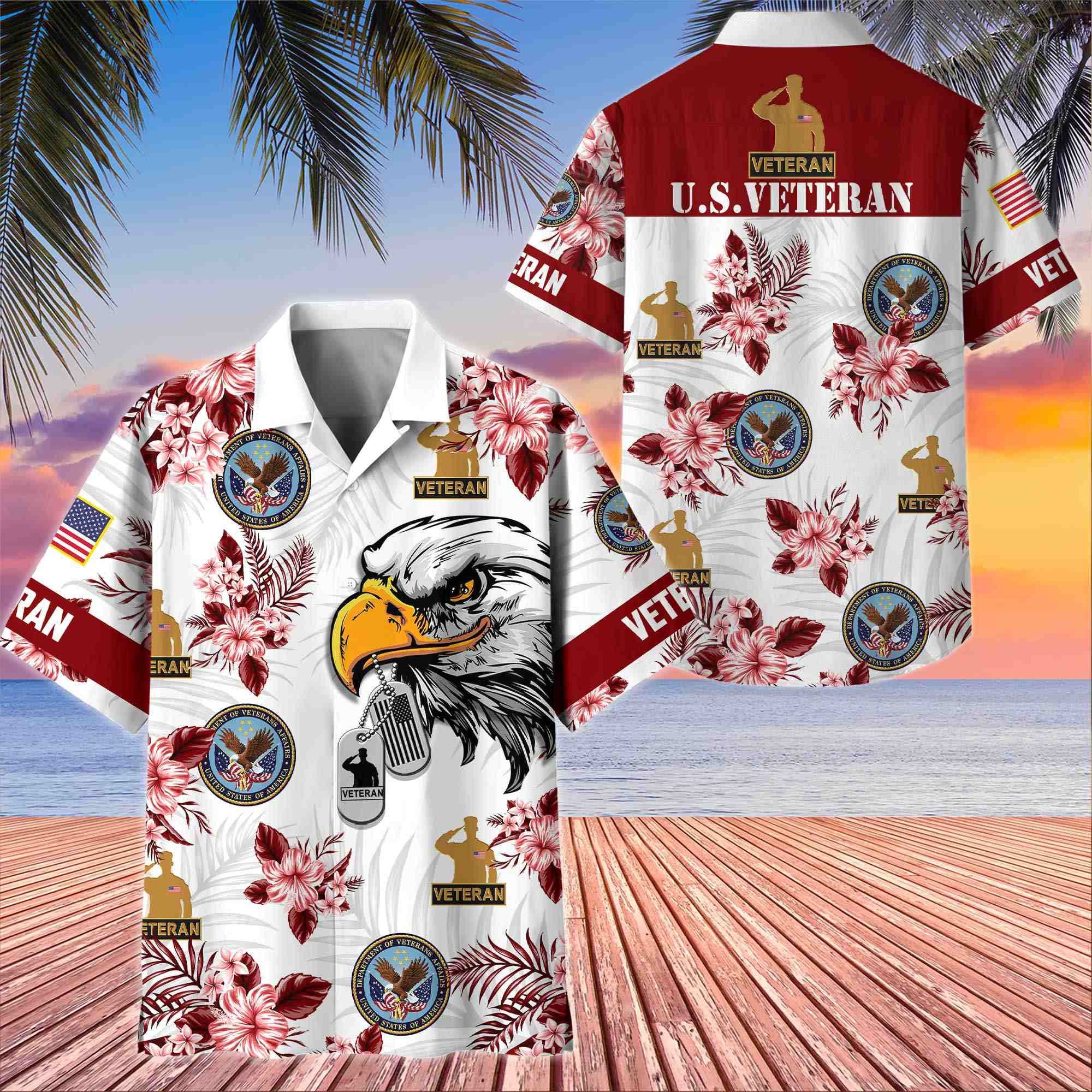 Premium US Veterans Hawaiian Shirt, Gifts For US Veterans, Gifts On Memorial Day, Father's Day, Armed Forces Day, Veterans Day.