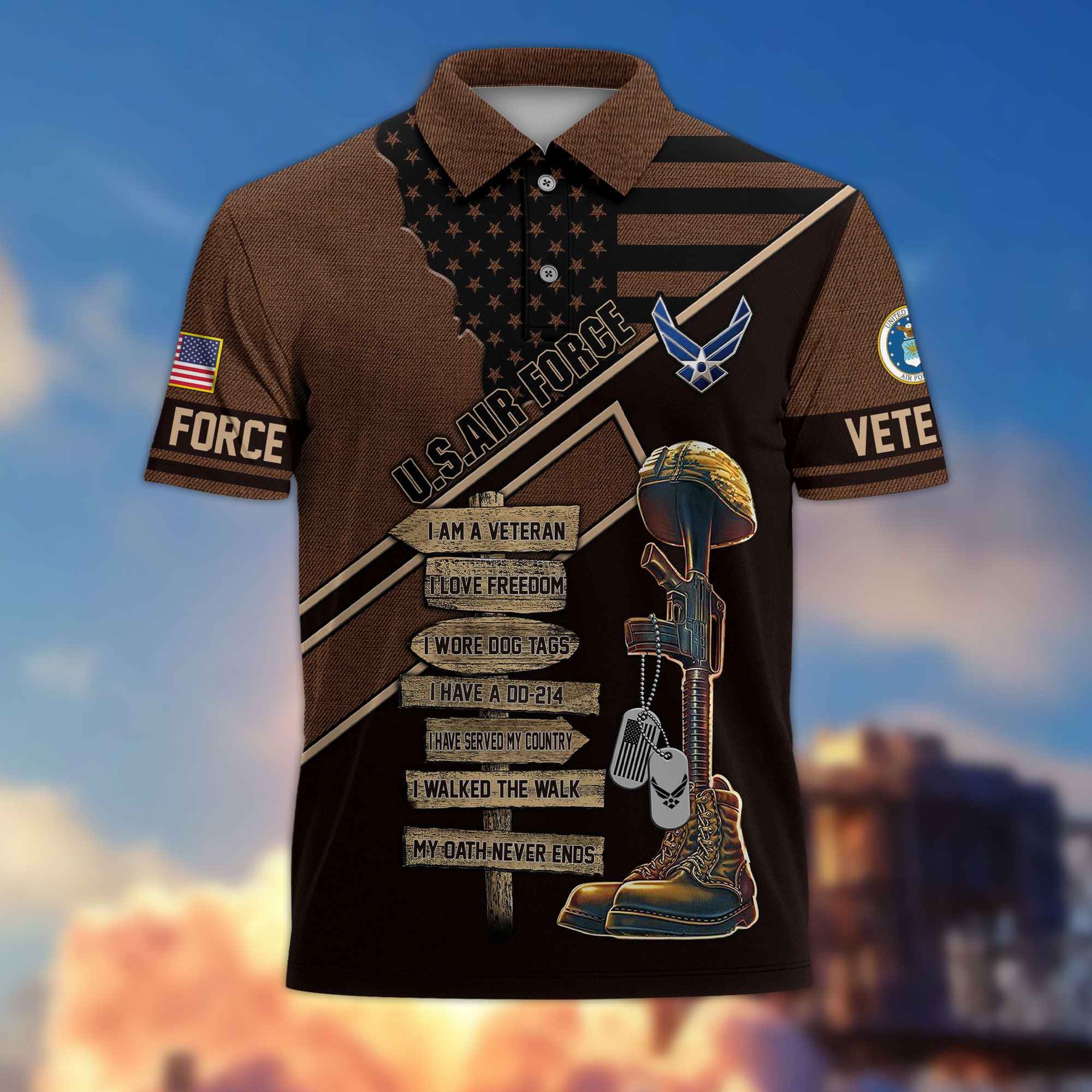 Premium US Veterans Polo Shirt, Gifts For US Veterans, Gifts For Dad, For Husband, Gifts On Father's Day, Armed Forces Day, Independence Day, Veterans Day.
