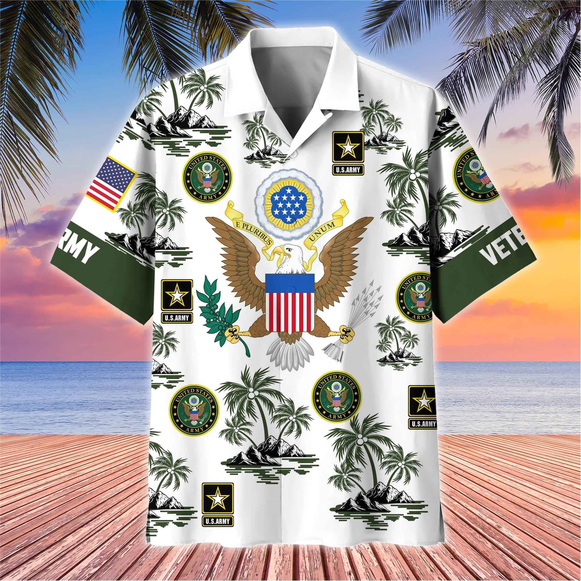 Premium US Veterans Hawaiian Shirt, Gifts For US Veterans, Gifts On Father's Day, Armed Forces Day, Veterans Day.