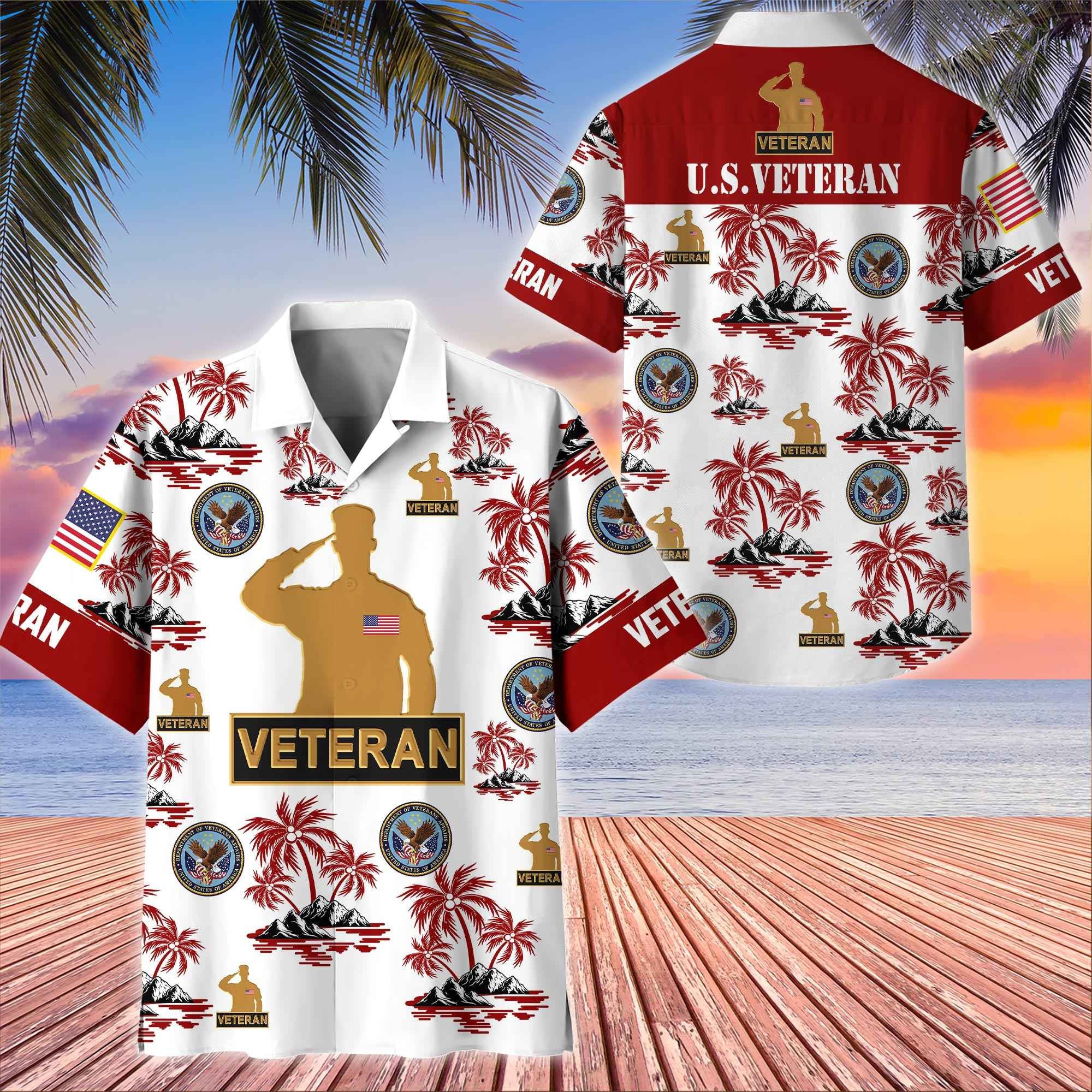 Premium US Veterans Hawaiian Shirt, Gifts For US Veterans, Gifts On Father's Day, Armed Forces Day, Veterans Day.