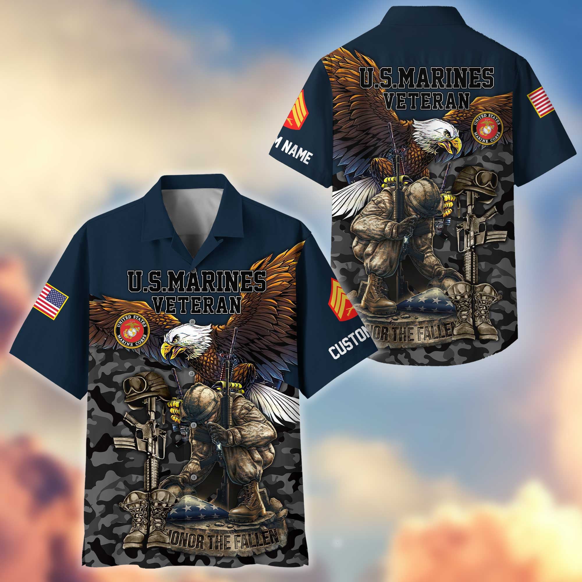 Premium Custom USMC Hawaiian Shirt, Gifts For Marine Veteran, Best Gifts On Father's Day, Armed Forces Day, Independence Day, Veterans Day.