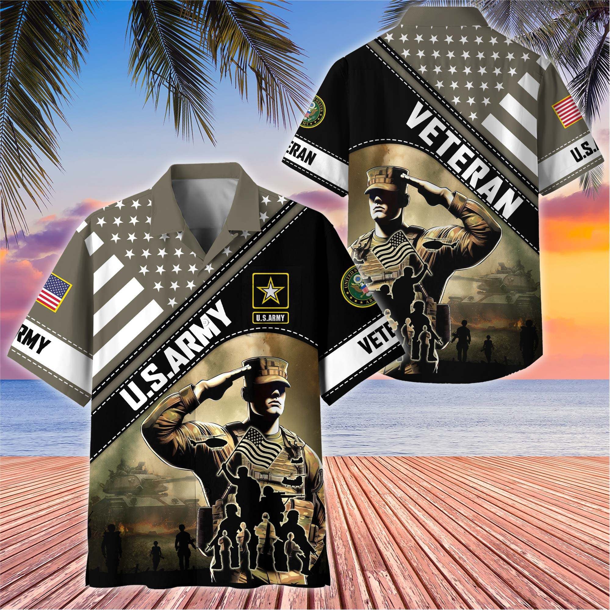 Premium US Veterans Hawaiian Shirt, Gifts For US Veterans, Gifts On Father's Day, Armed Forces Day, Veterans Day.