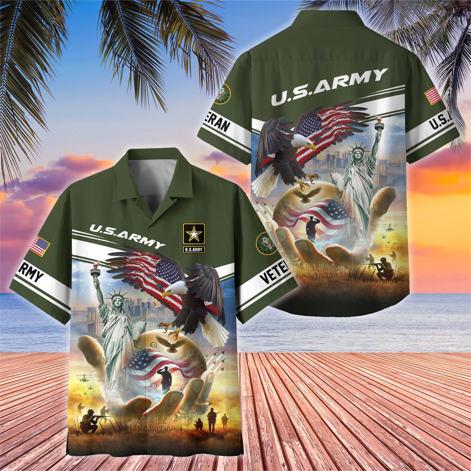 Premium US Veterans Hawaiian Shirt, Gifts For US Veterans, Gifts On Father's Day, Armed Forces Day, Veterans Day.