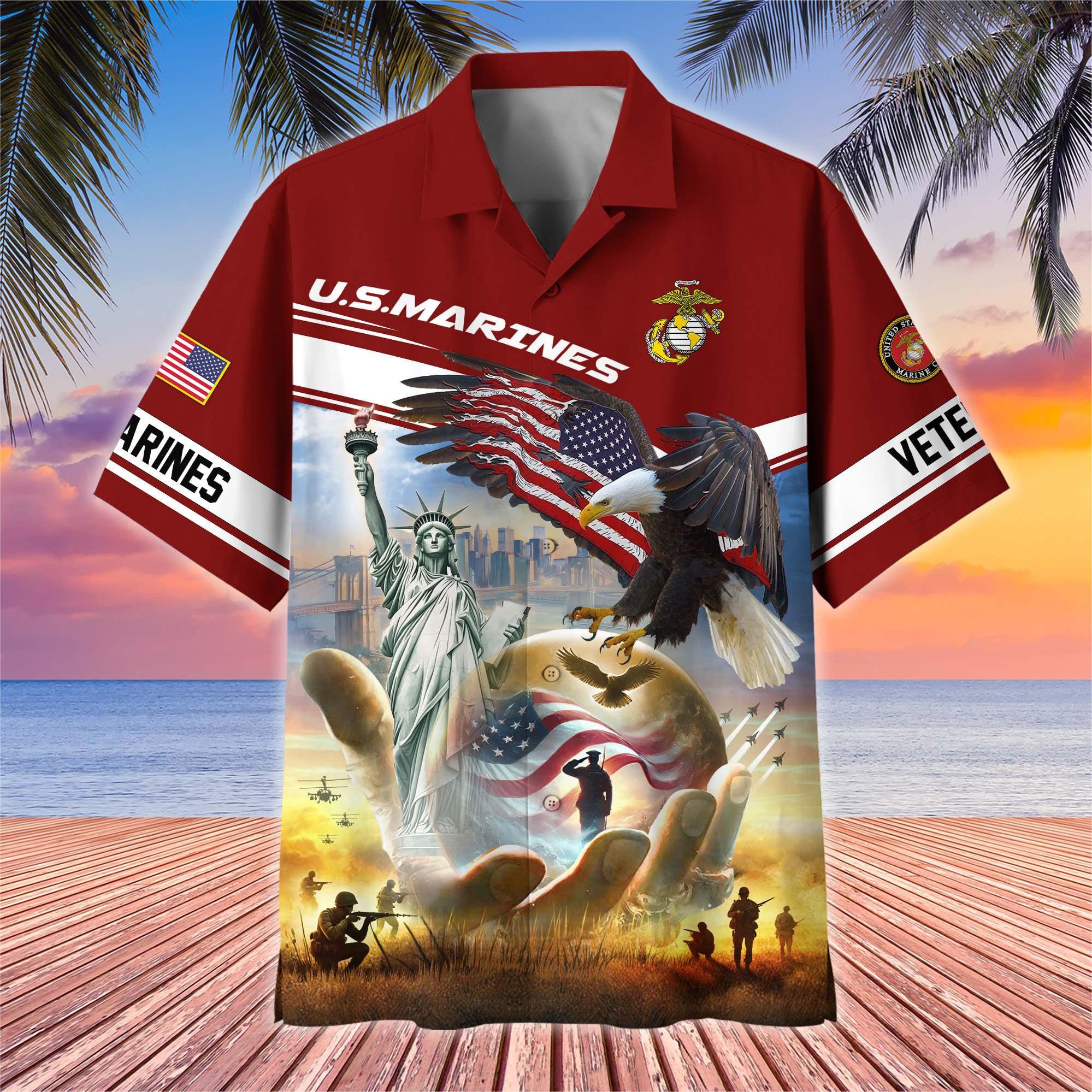 Premium US Veterans Hawaiian Shirt, Gifts For US Veterans, Gifts On Father's Day, Armed Forces Day, Veterans Day.